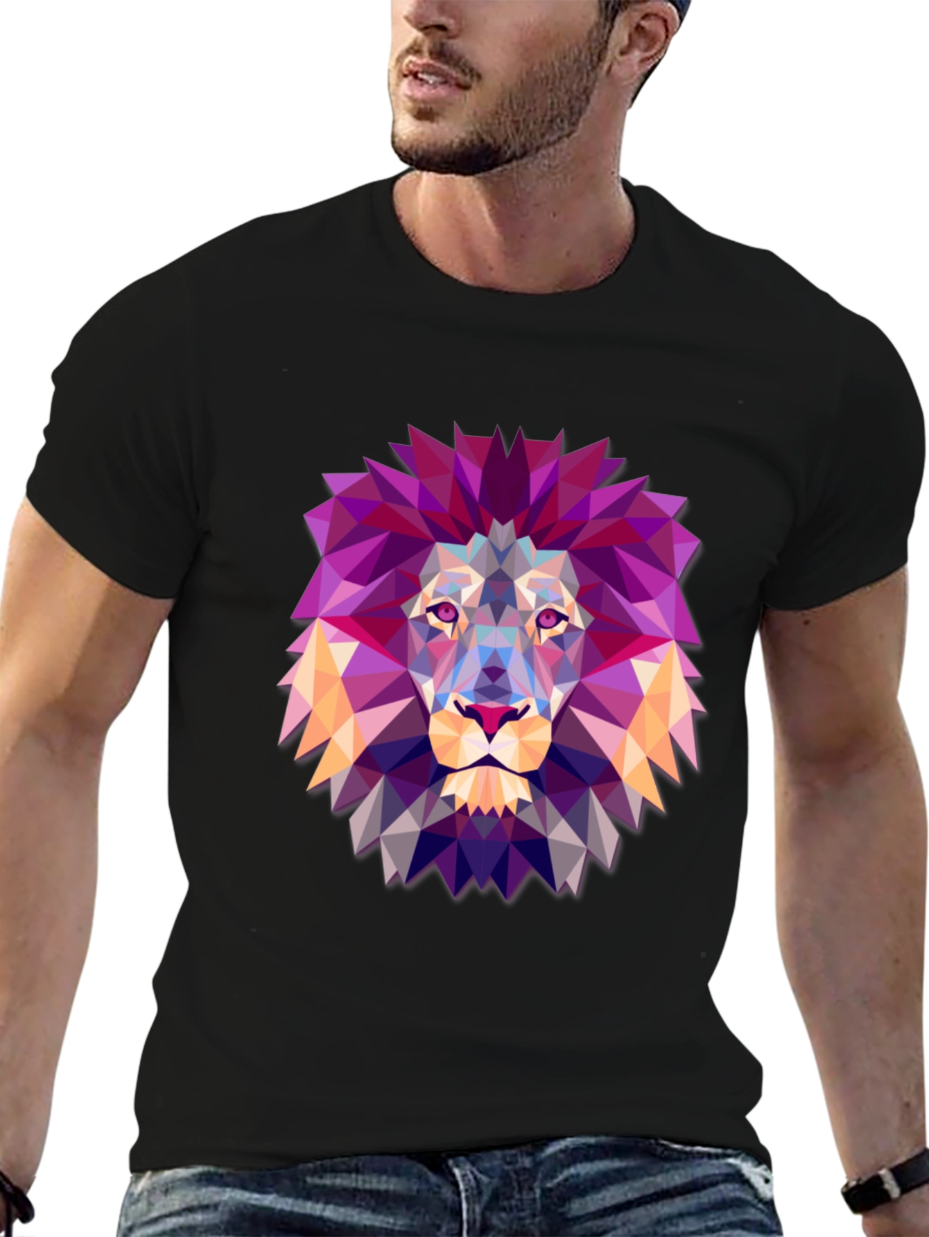 Geometric Lion Graphic Tee - Modern Art Shirt