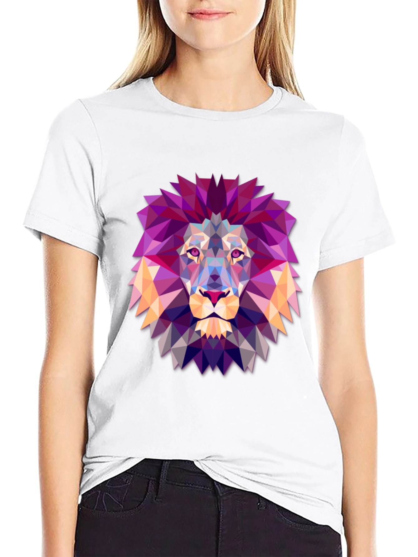 Geometric Lion Graphic Tee - Modern Art Shirt