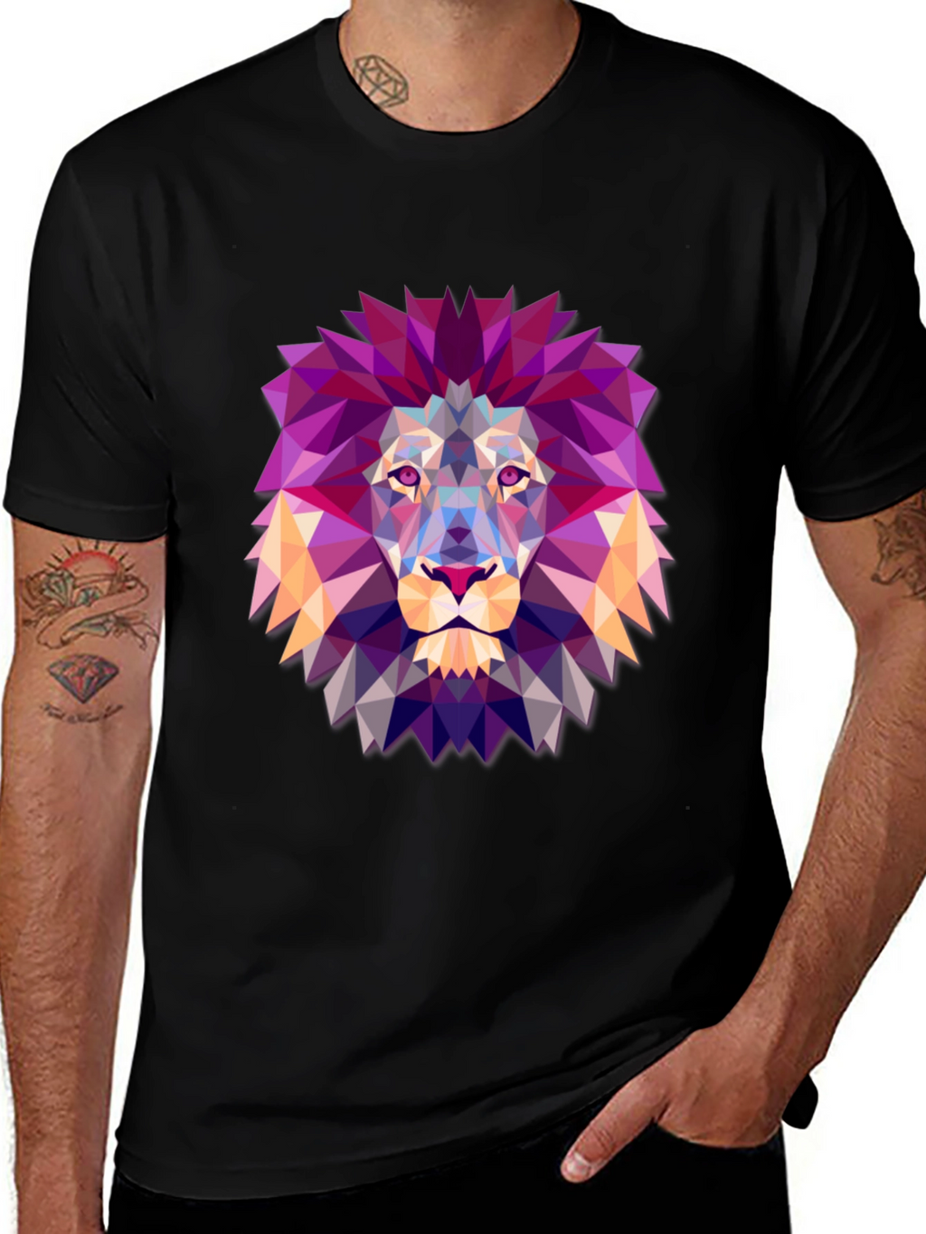 Geometric Lion Graphic Tee - Modern Art Shirt