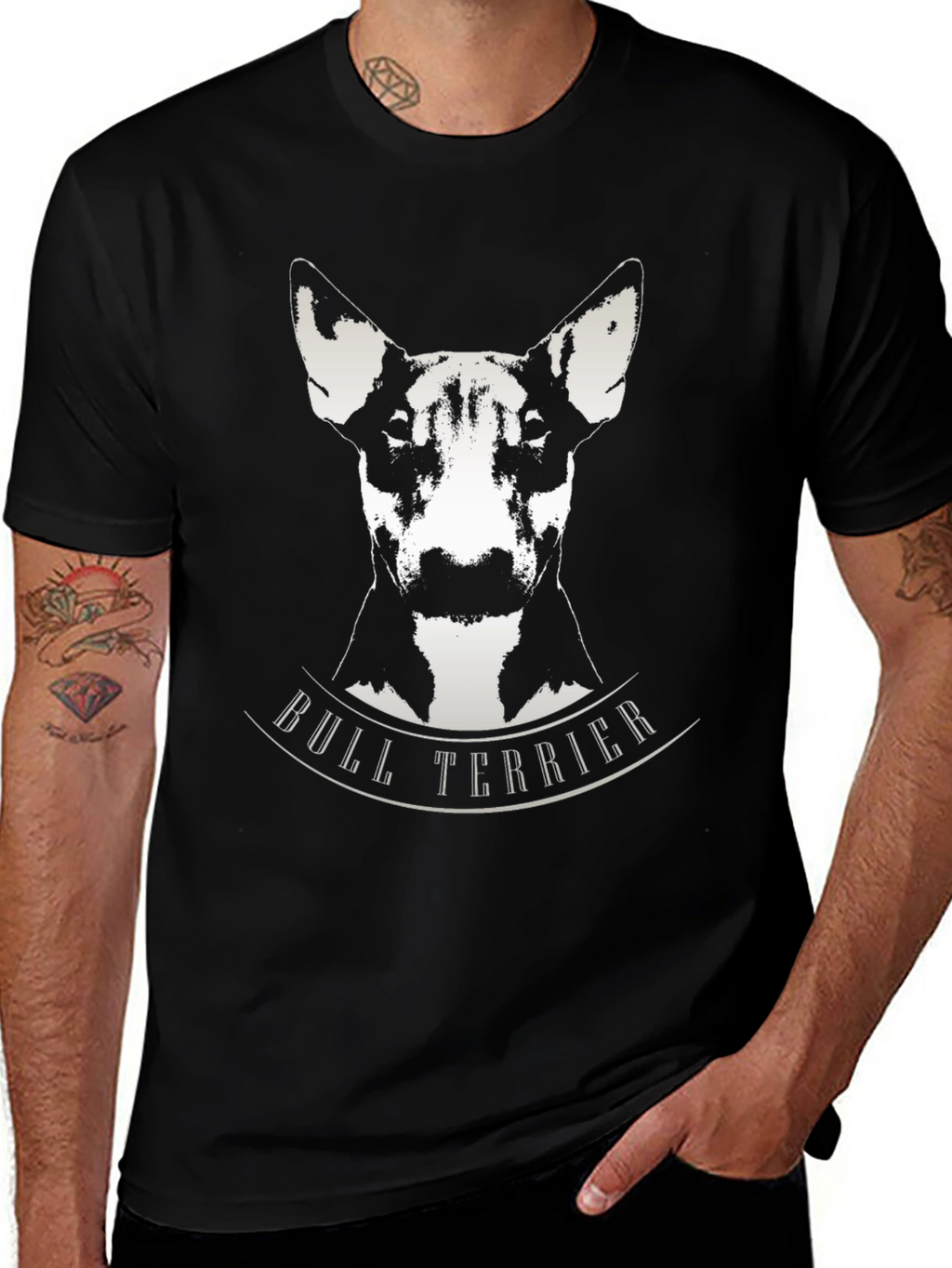 Bull Terrier Graphic Tee - Black Cotton T-Shirt