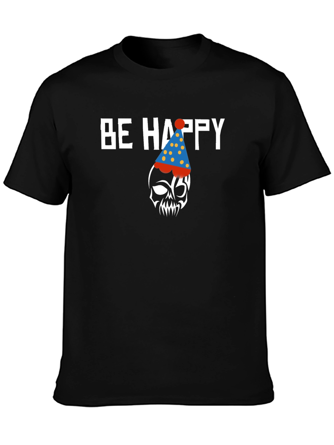 Be Happy Skull Graphic Print Crew Neck T-Shirt