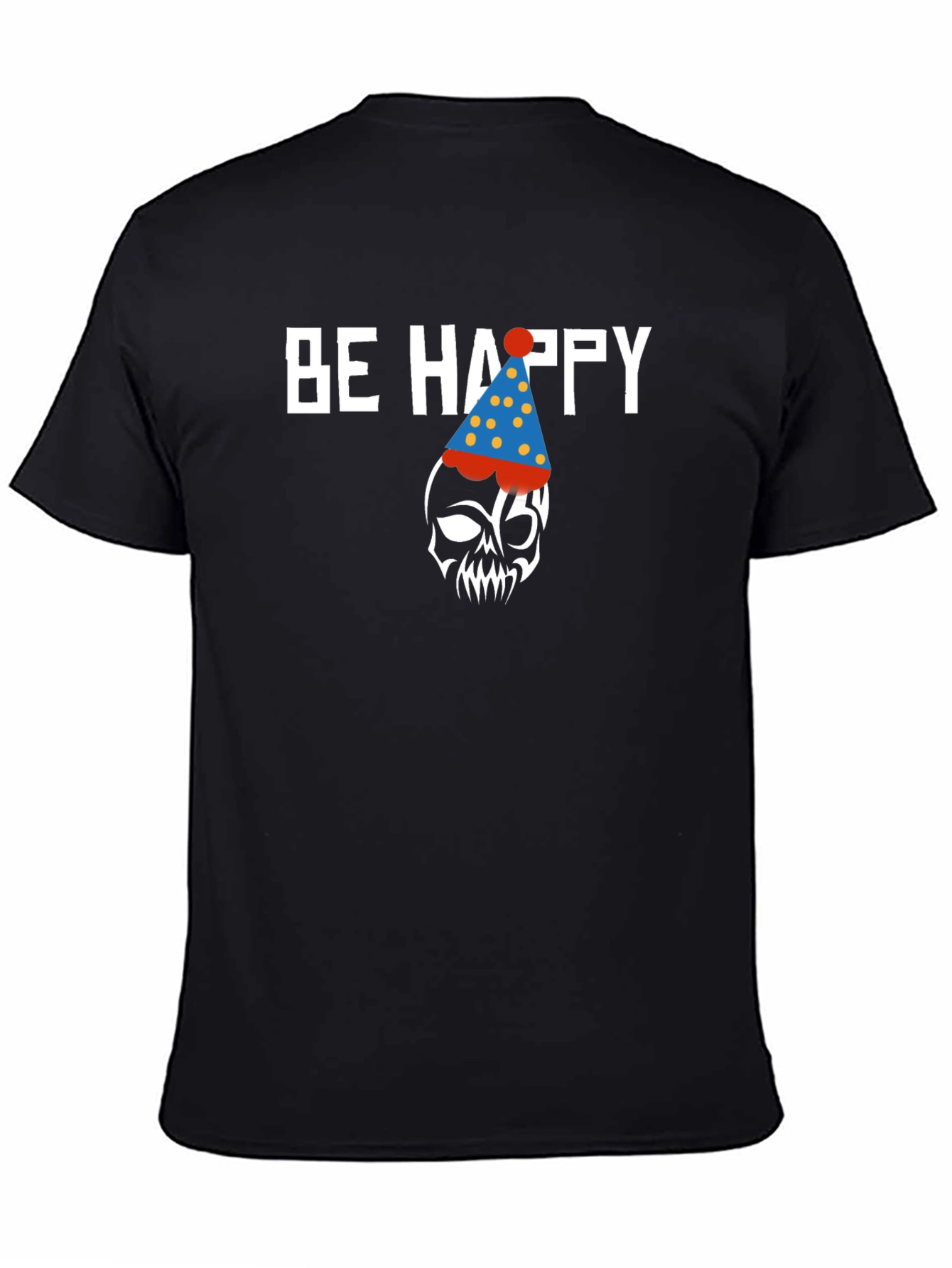 Be Happy Skull Graphic Print Crew Neck T-Shirt