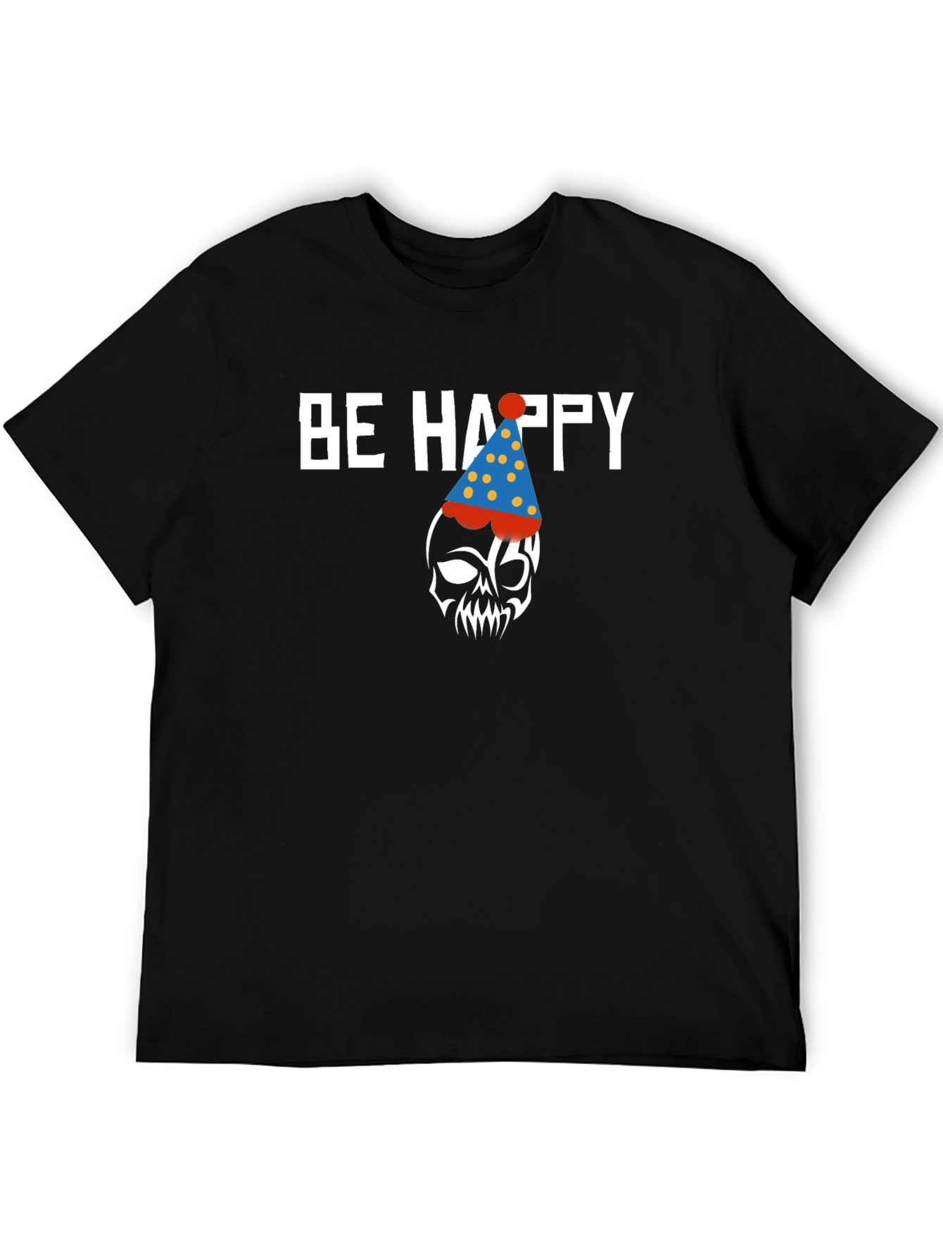 Be Happy Skull Graphic Print Crew Neck T-Shirt