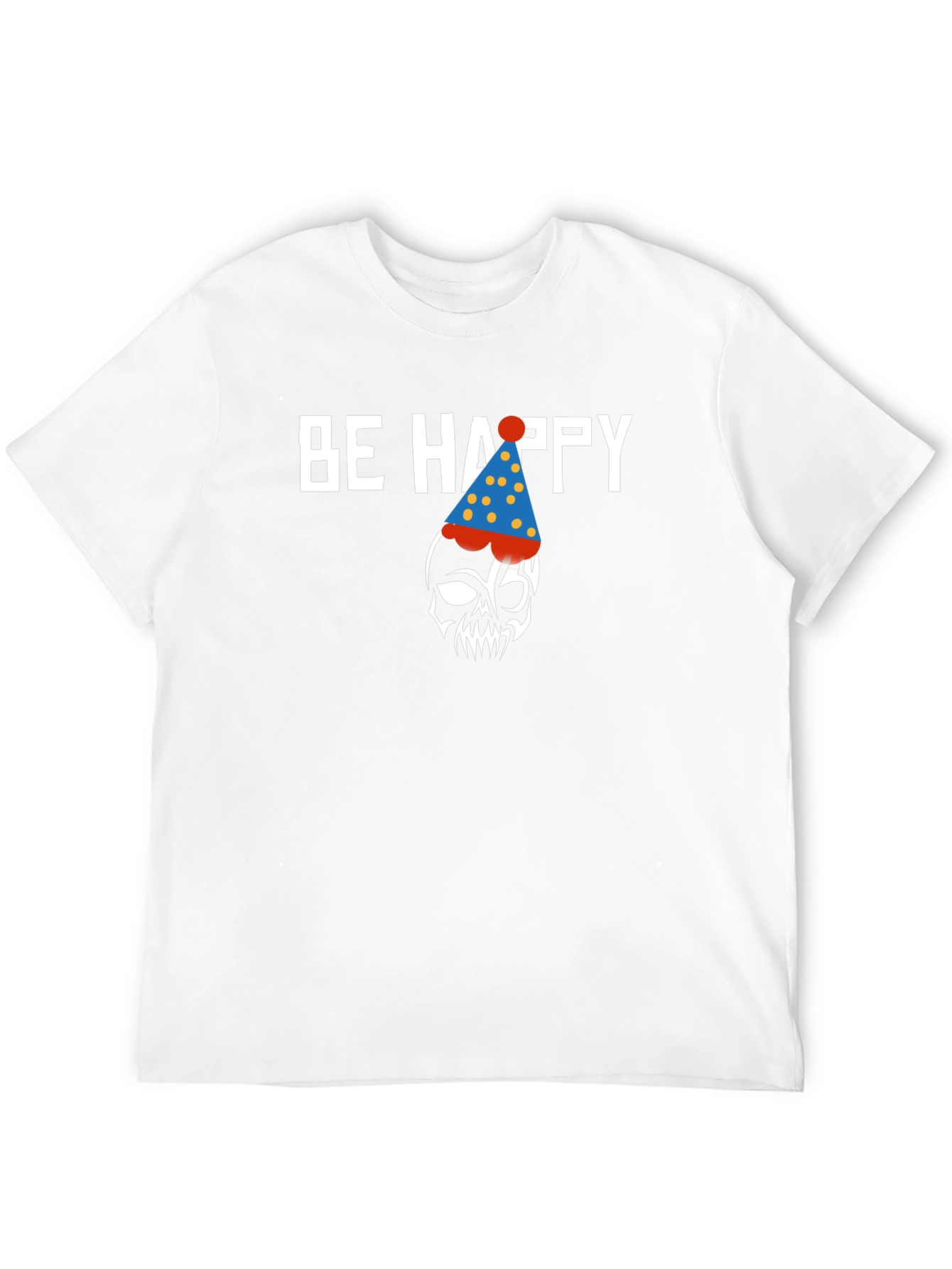 Be Happy Skull Graphic Print Crew Neck T-Shirt