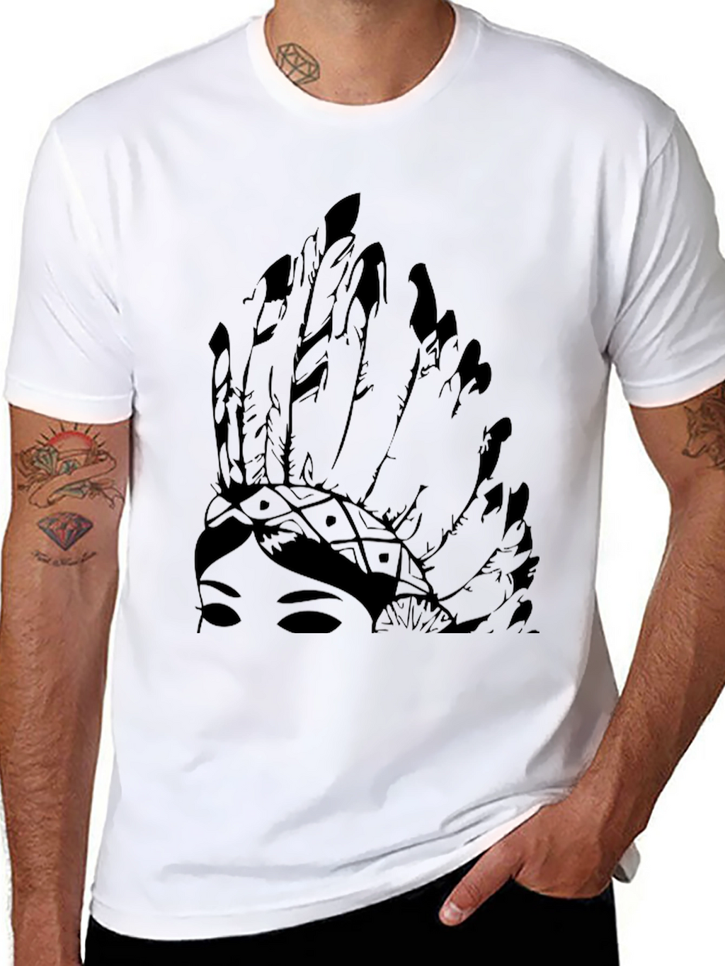 Native American Headdress Graphic Black Tee