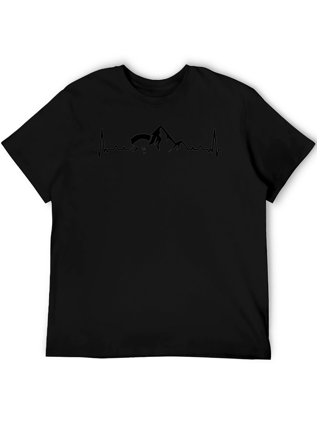 Black Paragliding Mountain Heartbeat T-Shirt
