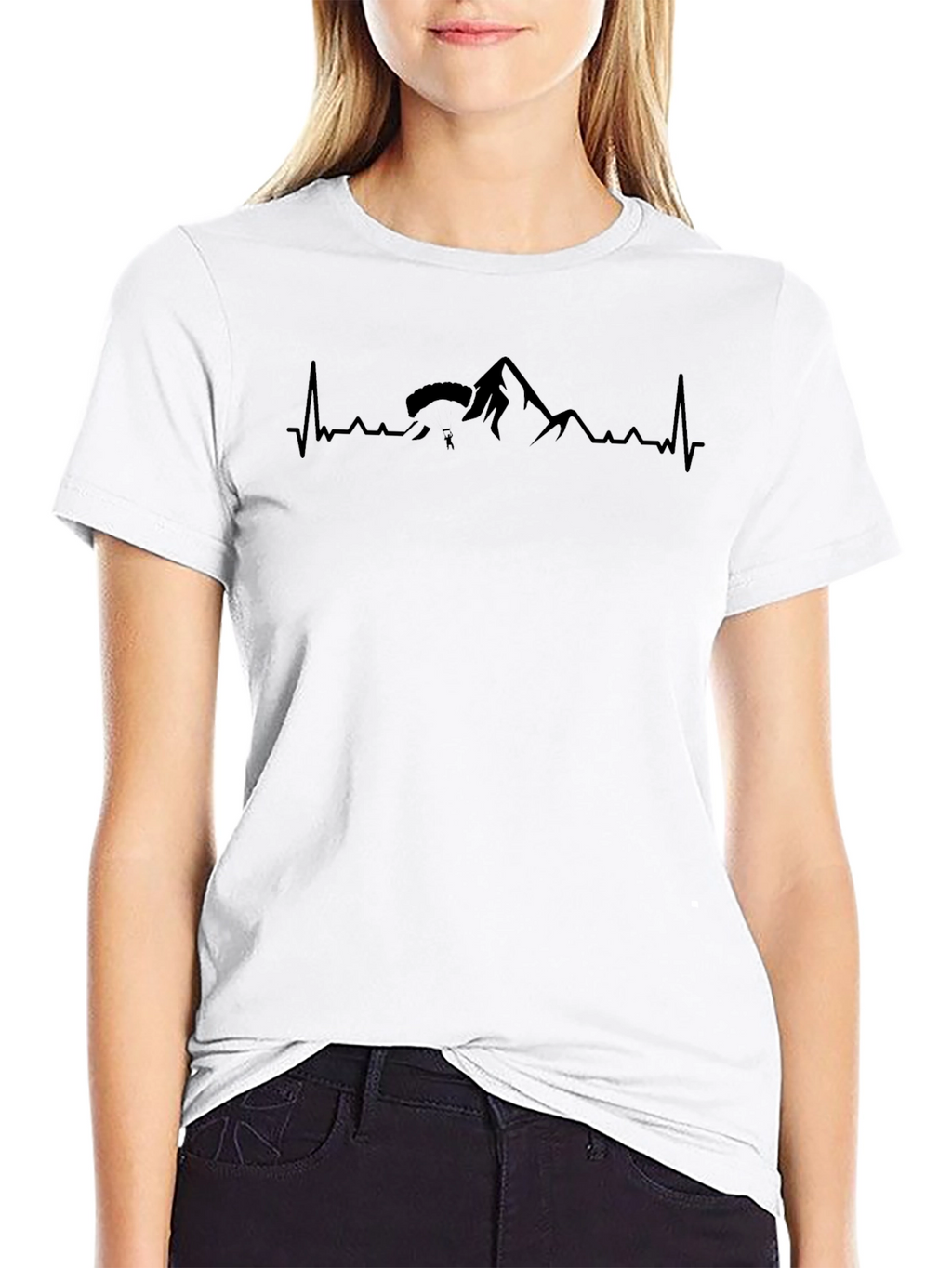 Black Paragliding Mountain Heartbeat T-Shirt