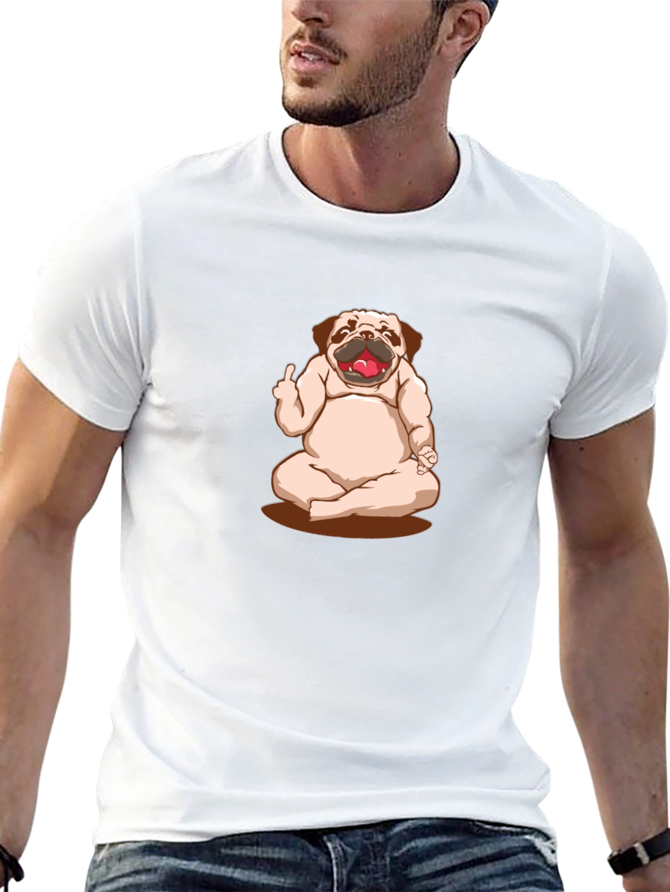 Funny Pug Yoga Middle Finger Graphic Black T-Shirt