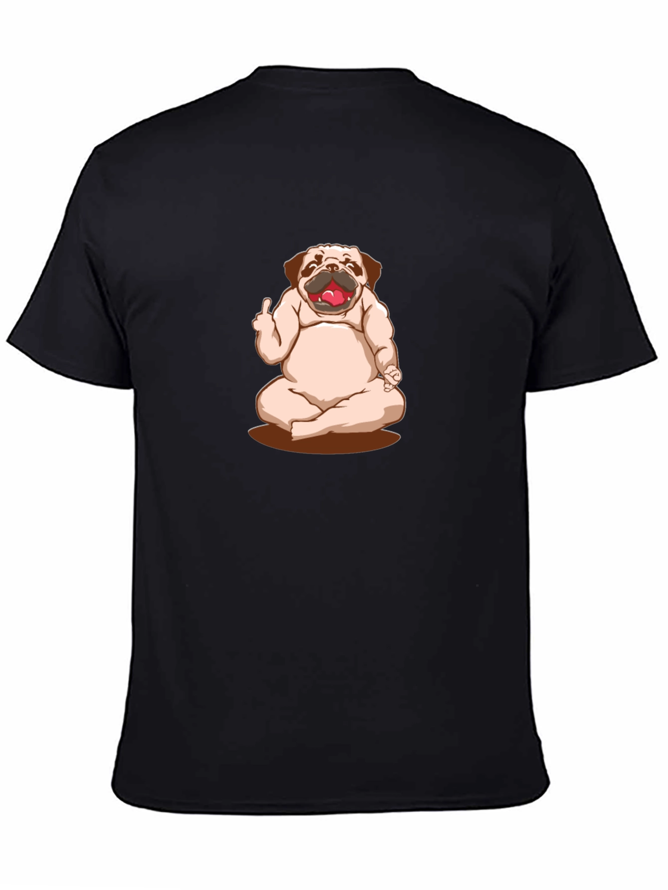 Funny Pug Yoga Middle Finger Graphic Black T-Shirt