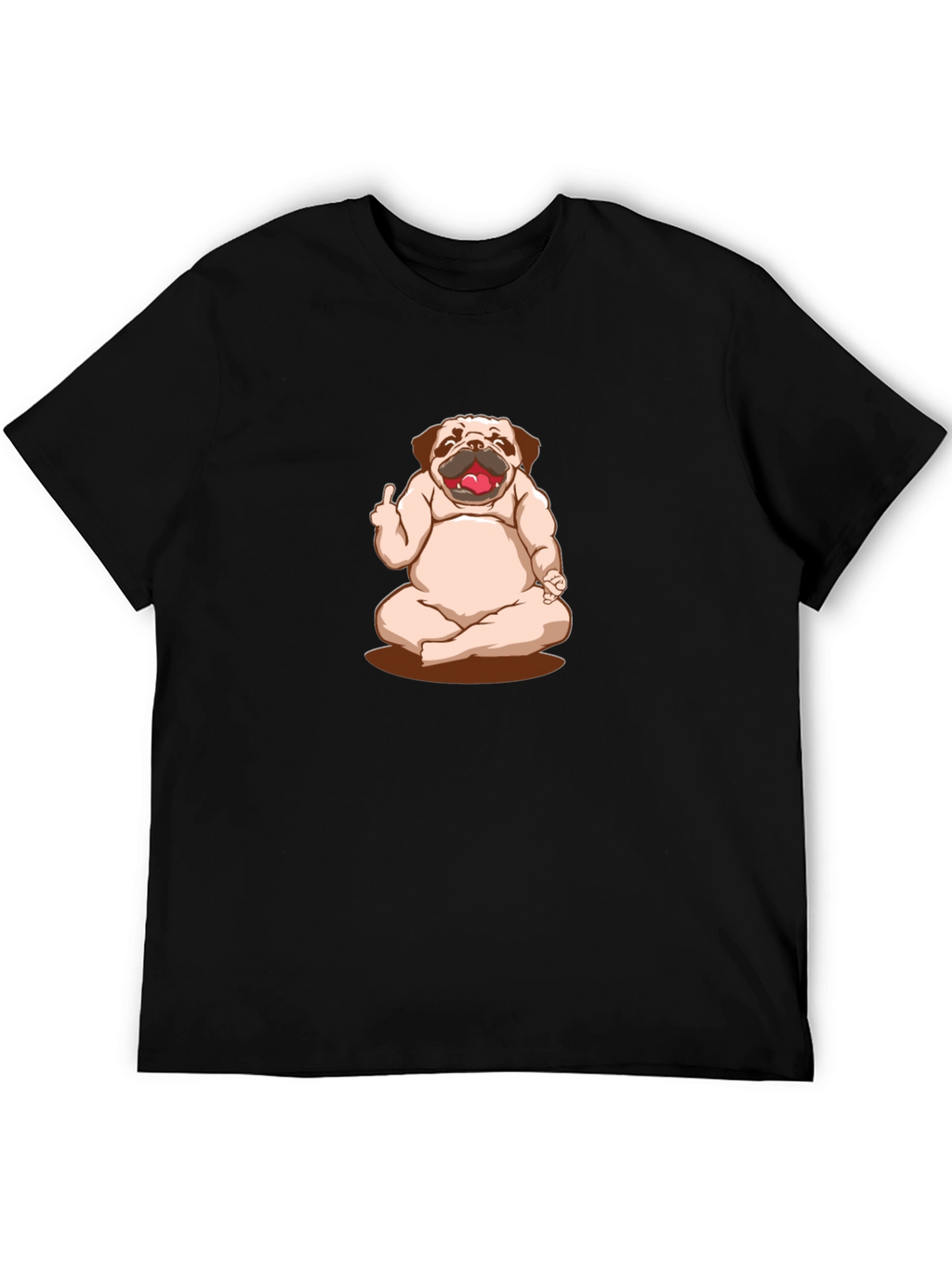 Funny Pug Yoga Middle Finger Graphic Black T-Shirt