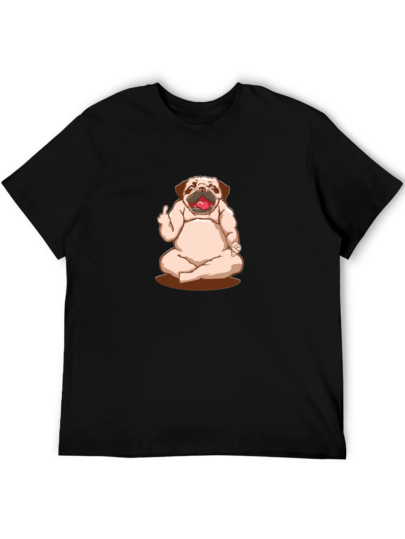 Funny Pug Yoga Middle Finger Graphic Black T-Shirt