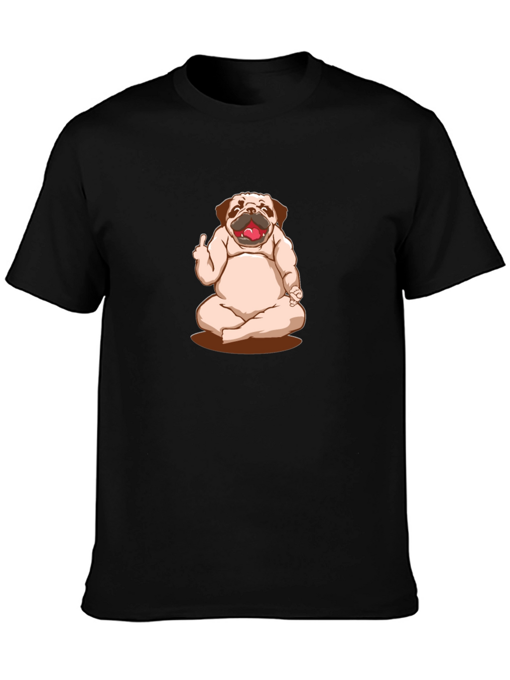 Funny Pug Yoga Middle Finger Graphic Black T-Shirt