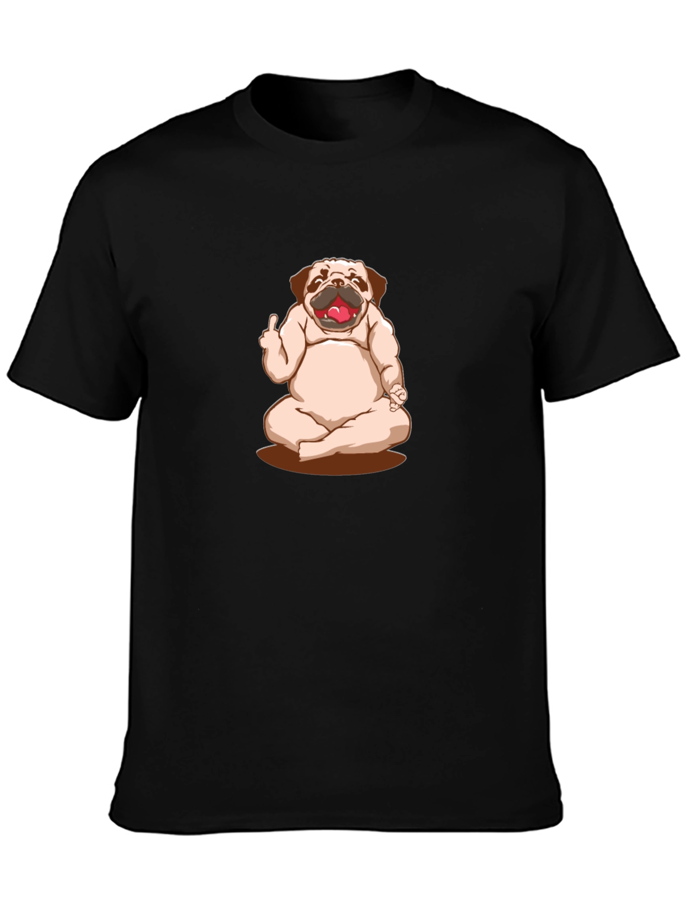 Funny Pug Yoga Middle Finger Graphic Black T-Shirt