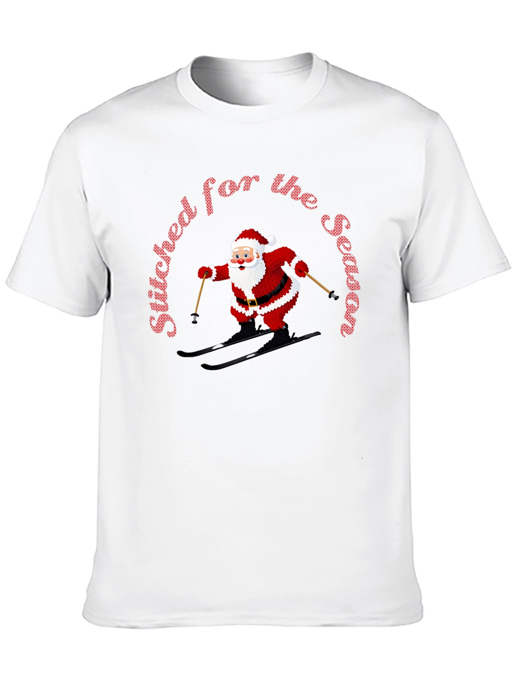 Stitched For The Season Santa Skiing Christmas T-Shirt