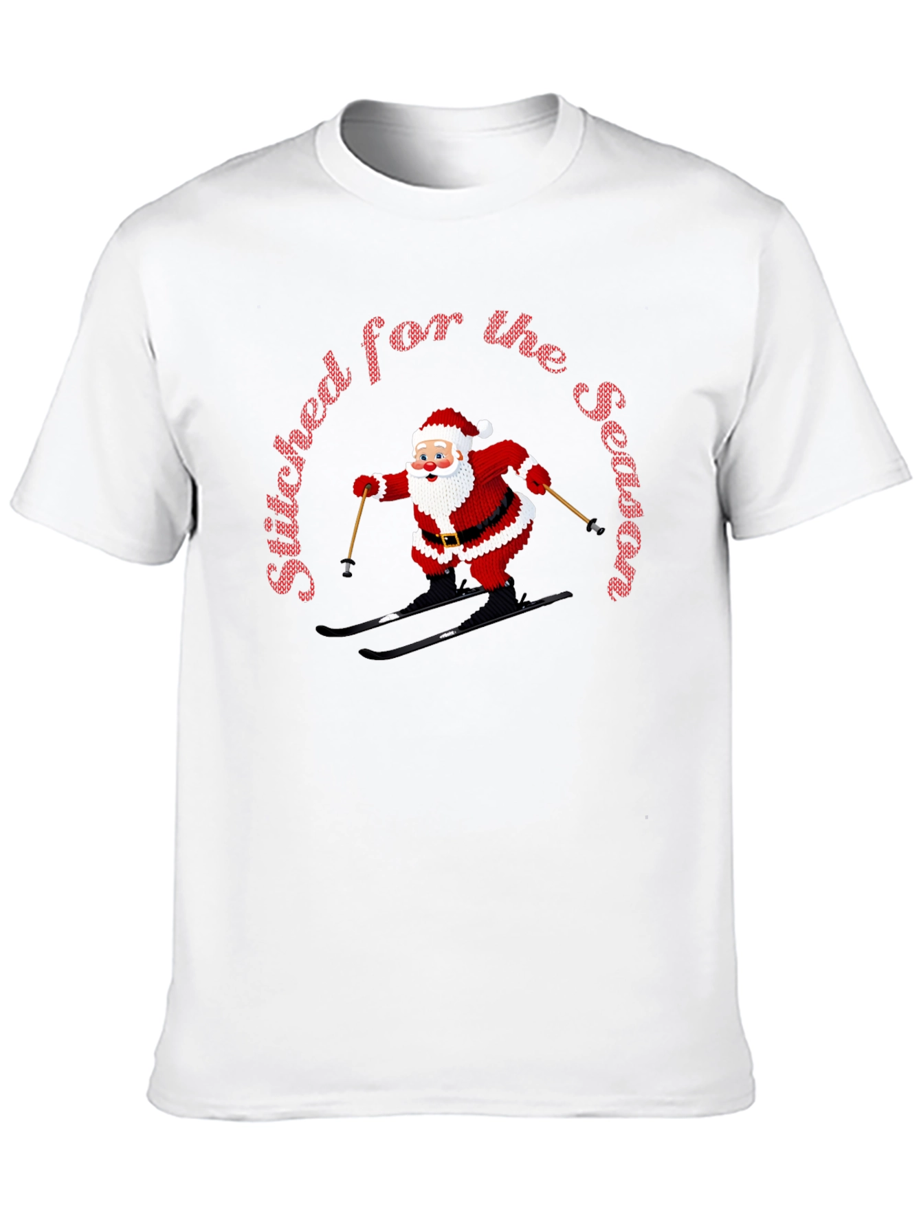Stitched For The Season Santa Skiing Christmas T-Shirt