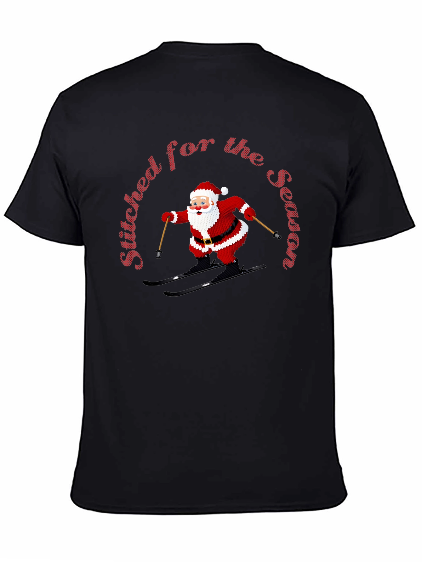 Stitched For The Season Santa Skiing Christmas T-Shirt