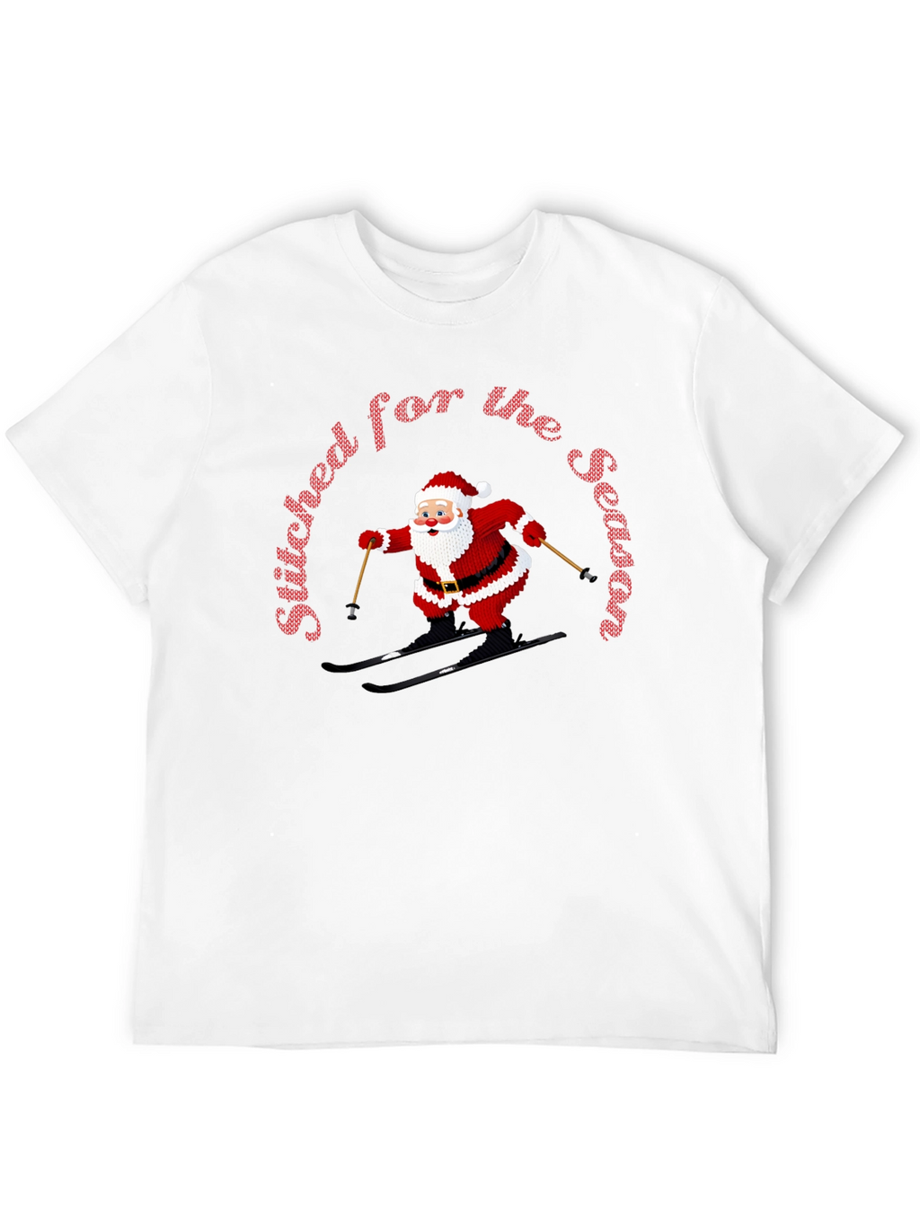 Stitched For The Season Santa Skiing Christmas T-Shirt