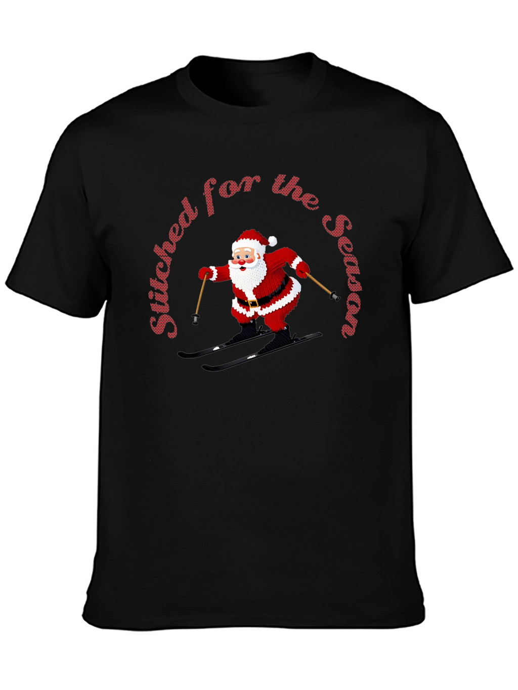 Stitched For The Season Santa Skiing Christmas T-Shirt