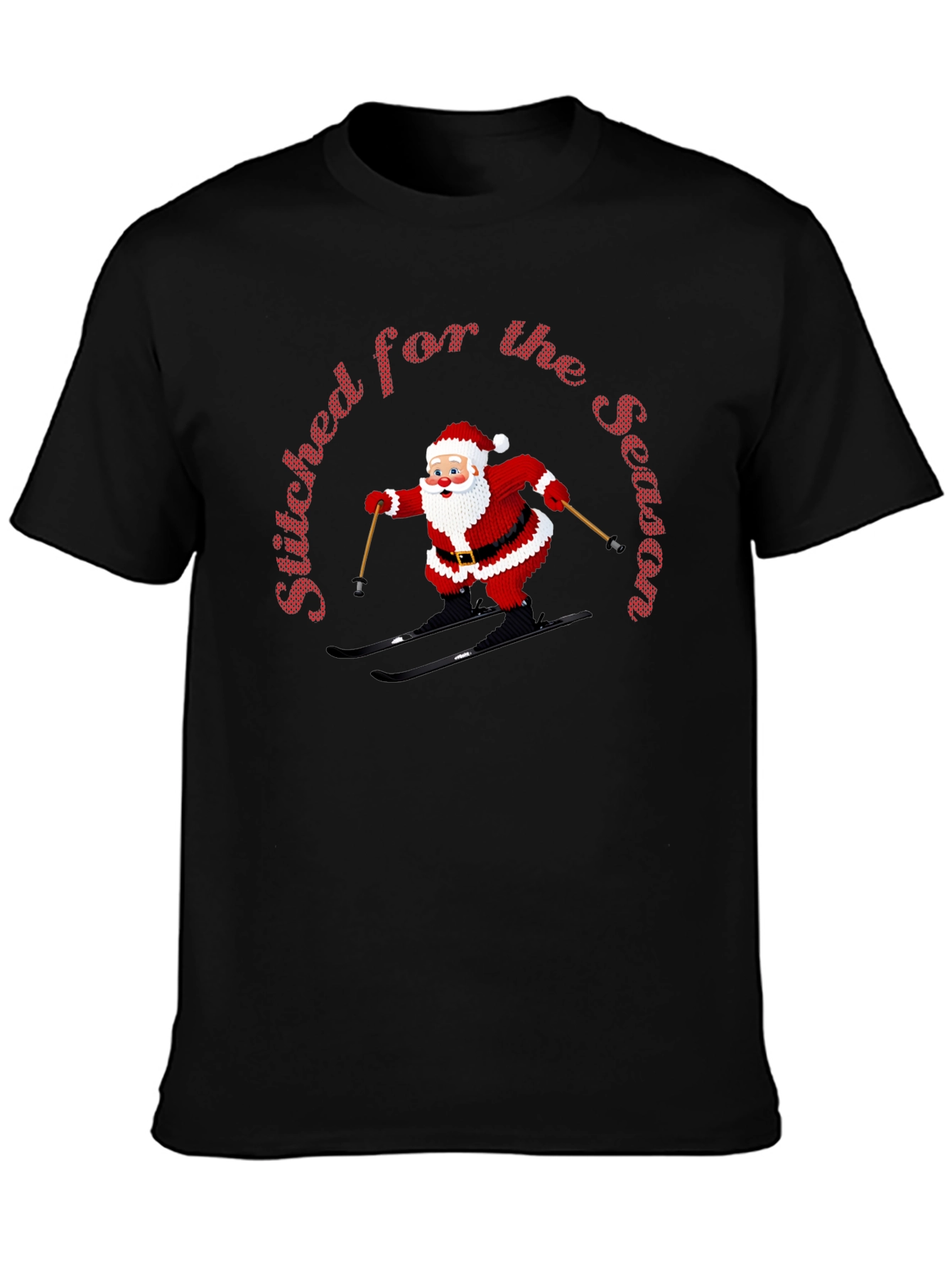 Stitched For The Season Santa Skiing Christmas T-Shirt