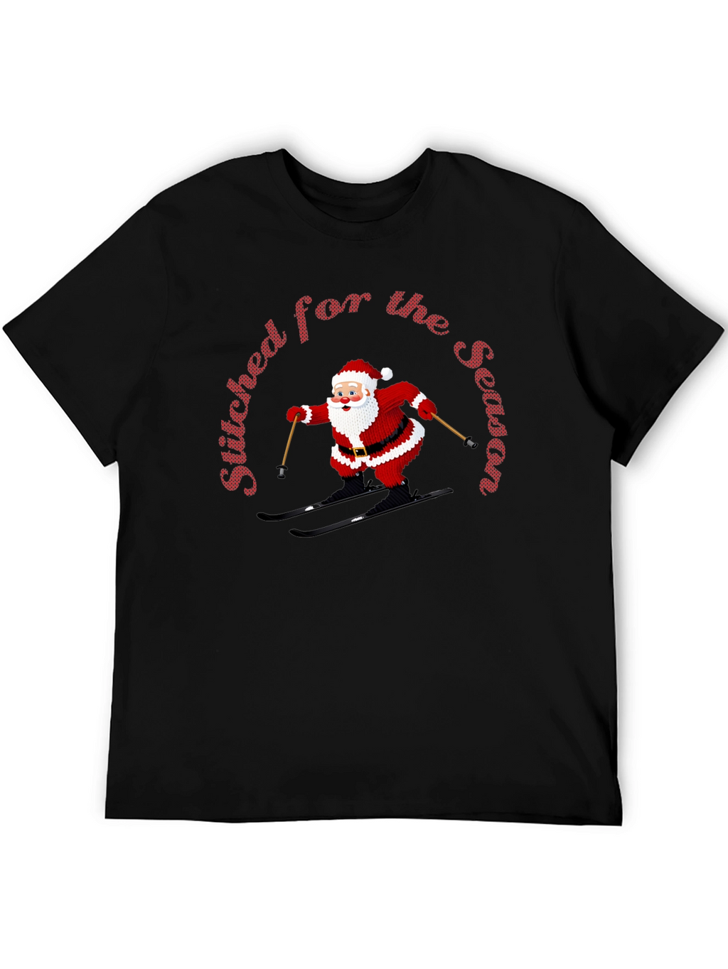 Stitched For The Season Santa Skiing Christmas T-Shirt