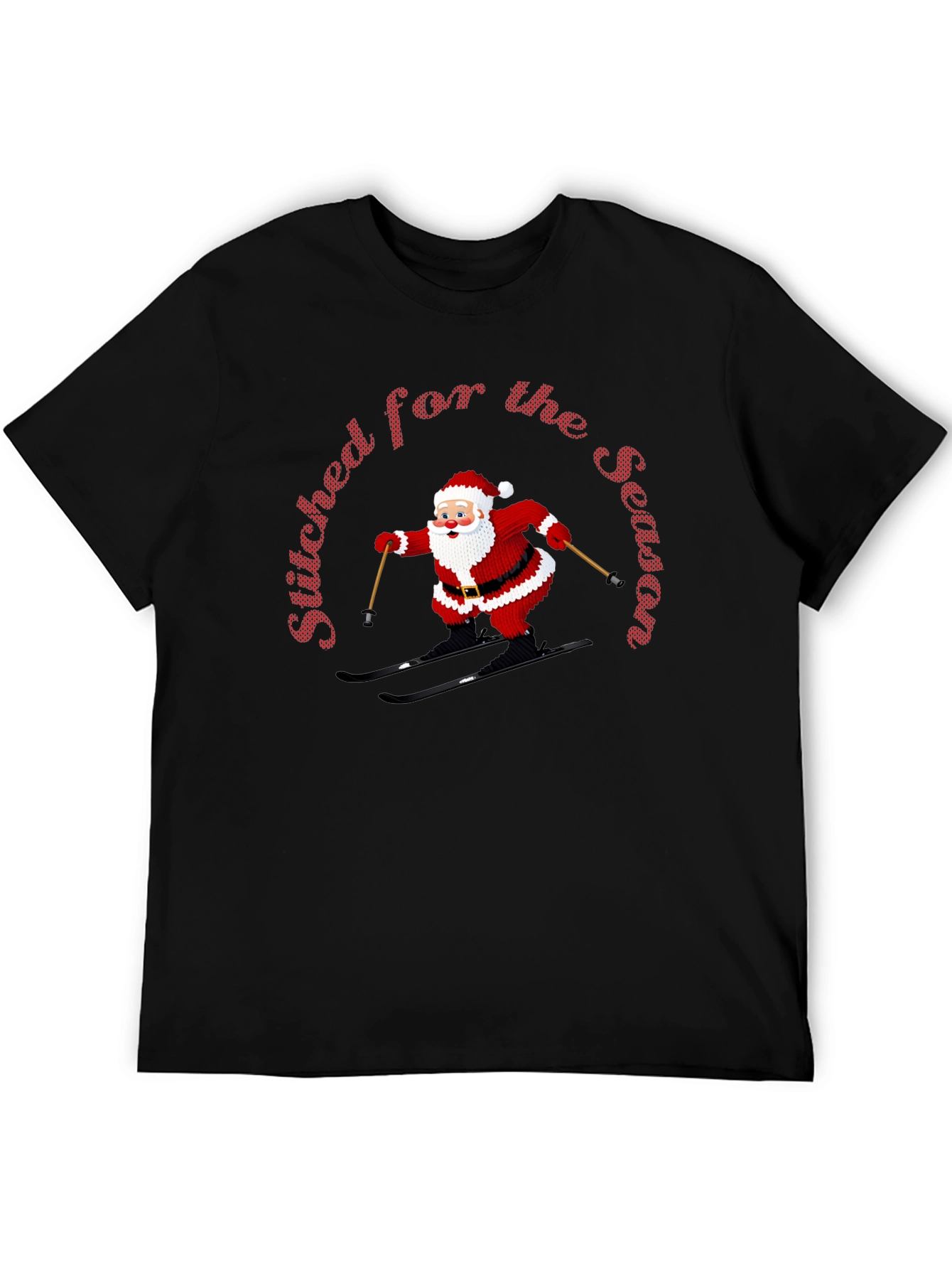 Stitched For The Season Santa Skiing Christmas T-Shirt