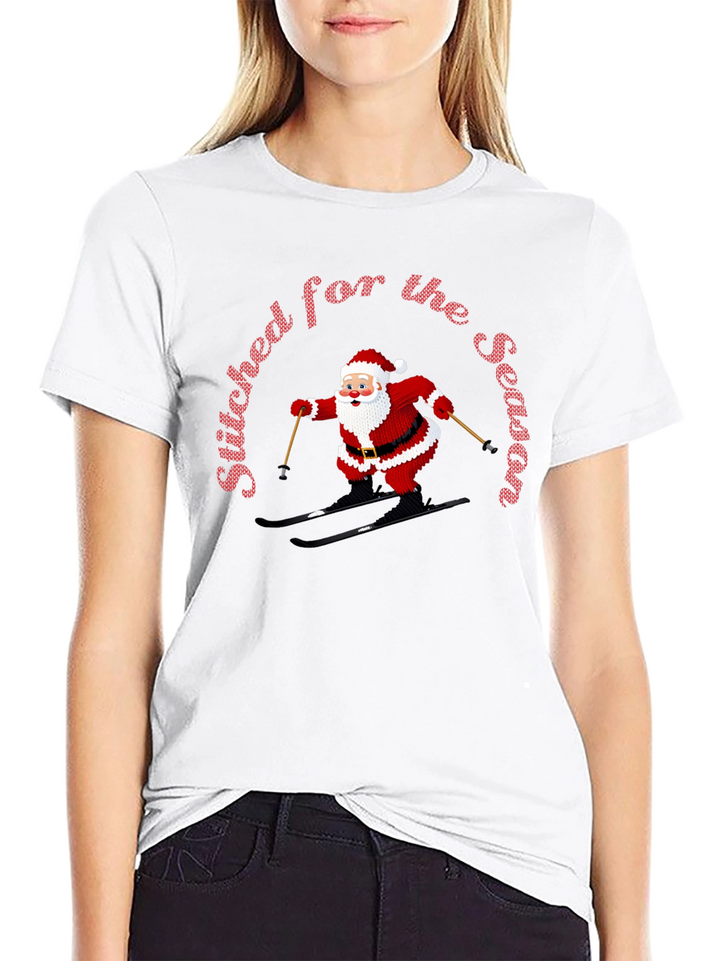 Stitched For The Season Santa Skiing Christmas T-Shirt
