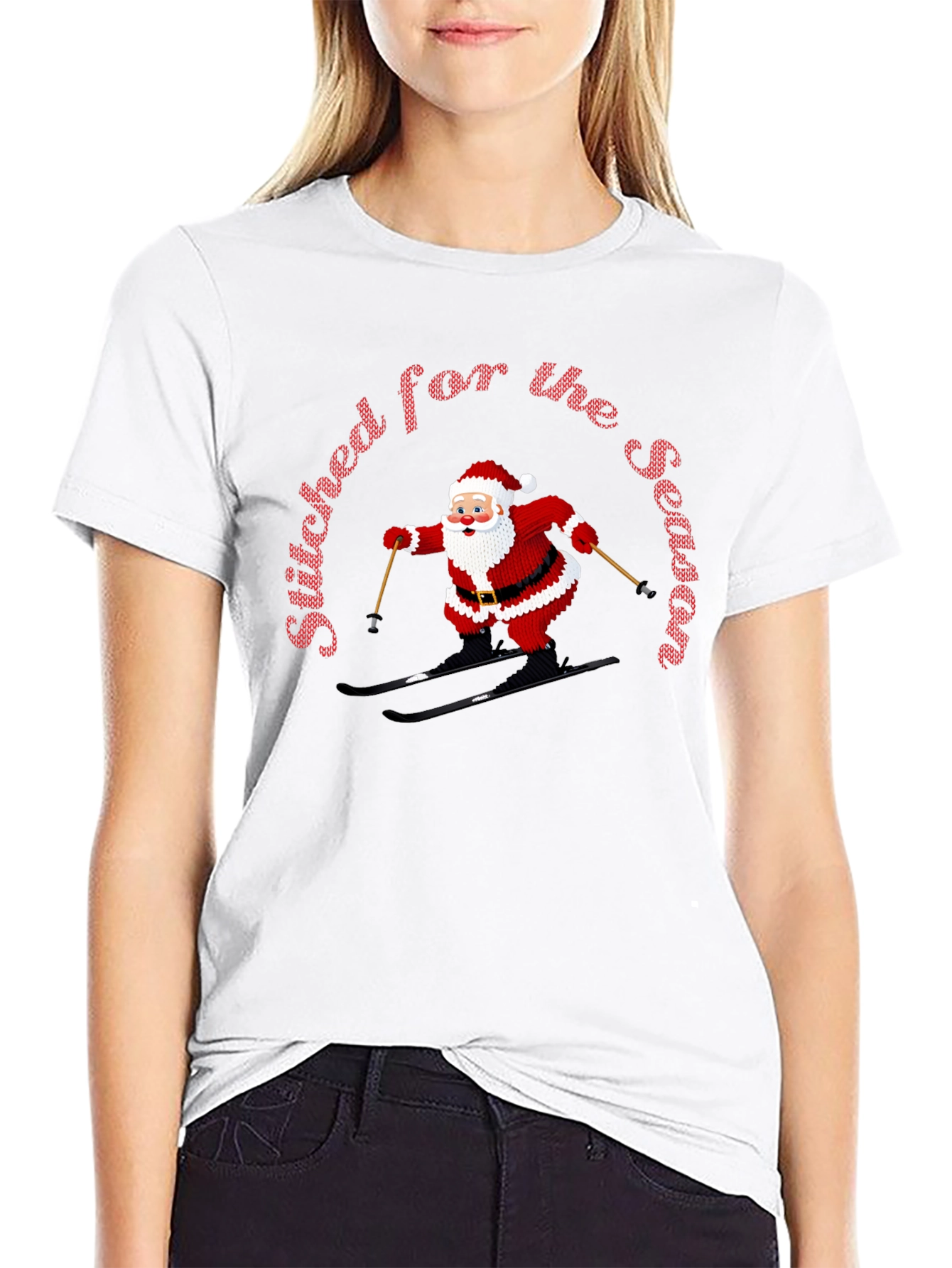 Stitched For The Season Santa Skiing Christmas T-Shirt