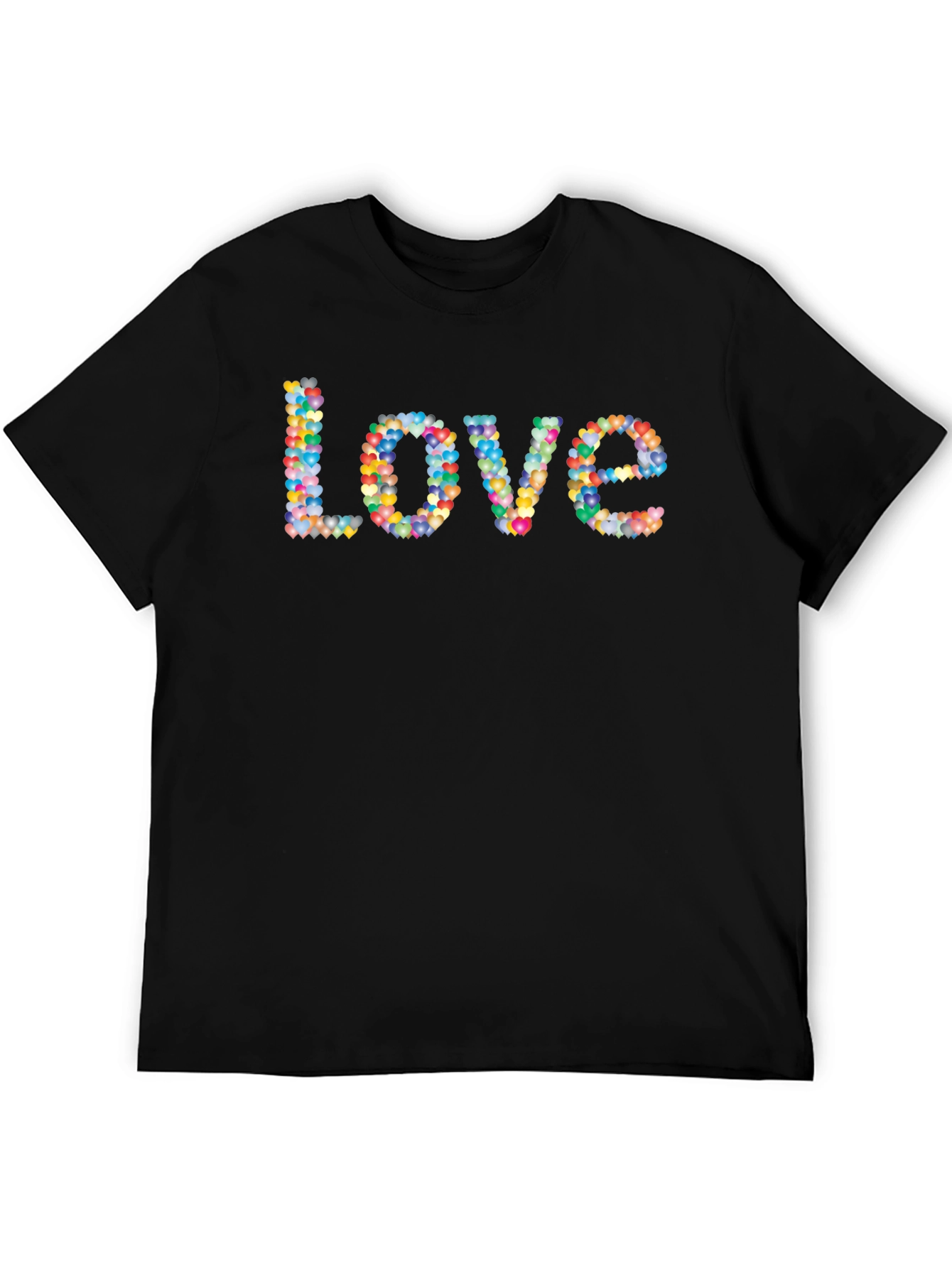 Colorful Heart Love Graphic Black T-Shirt