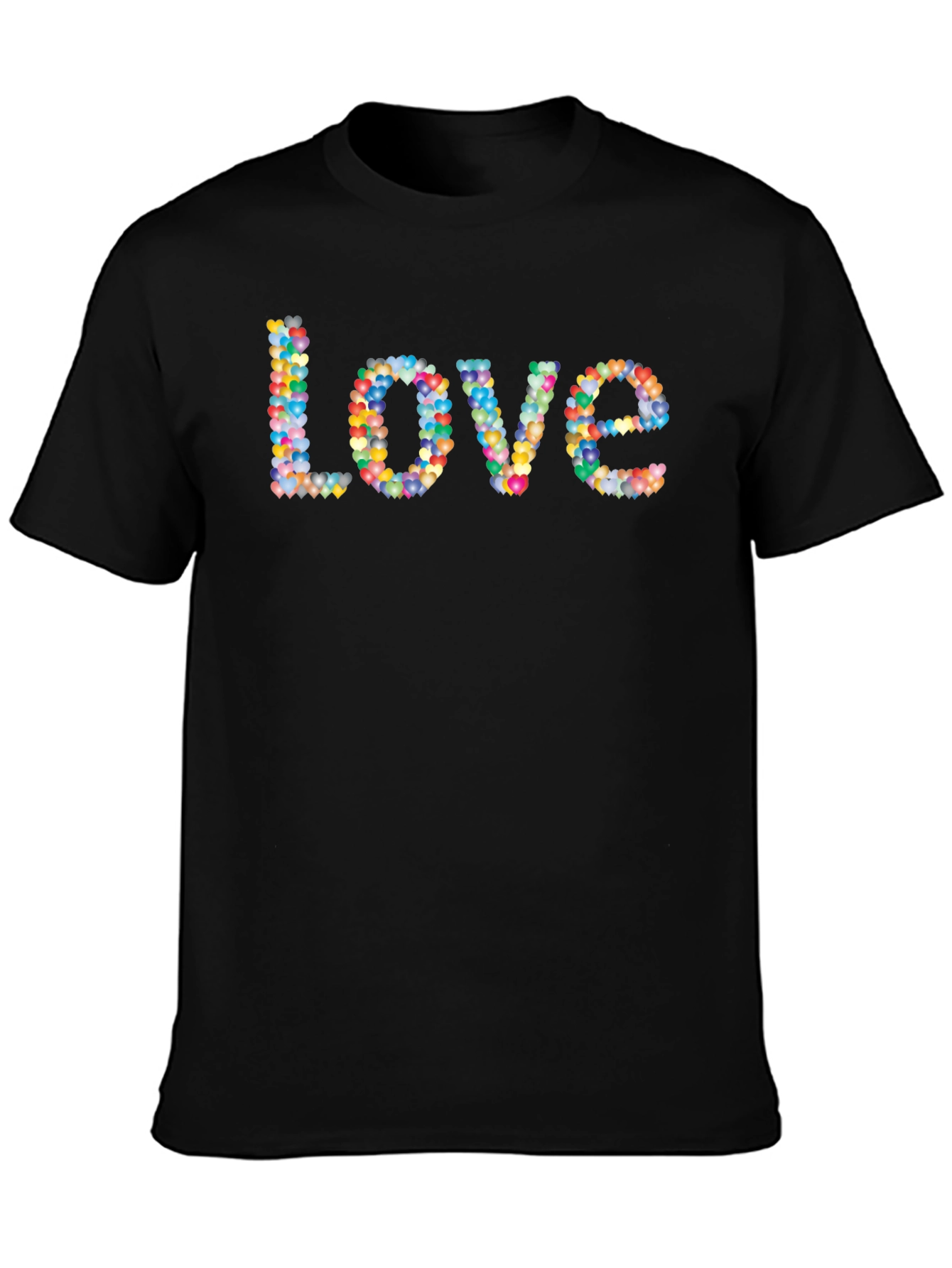 Colorful Heart Love Graphic Black T-Shirt