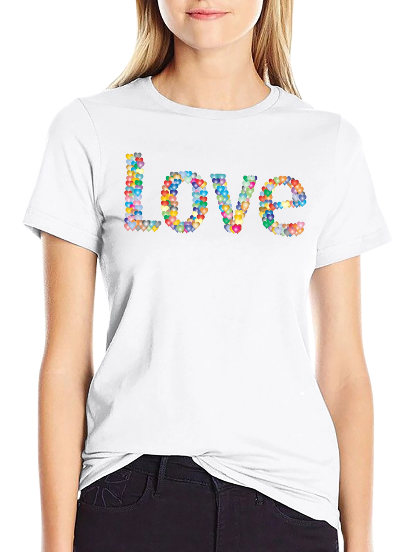 Colorful Heart Love Graphic Black T-Shirt