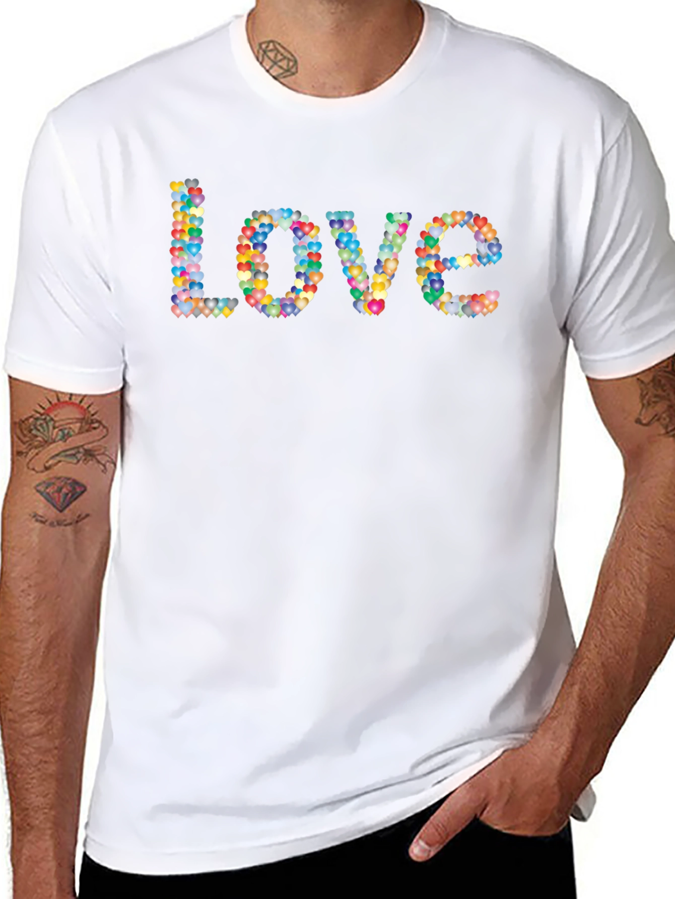 Colorful Heart Love Graphic Black T-Shirt