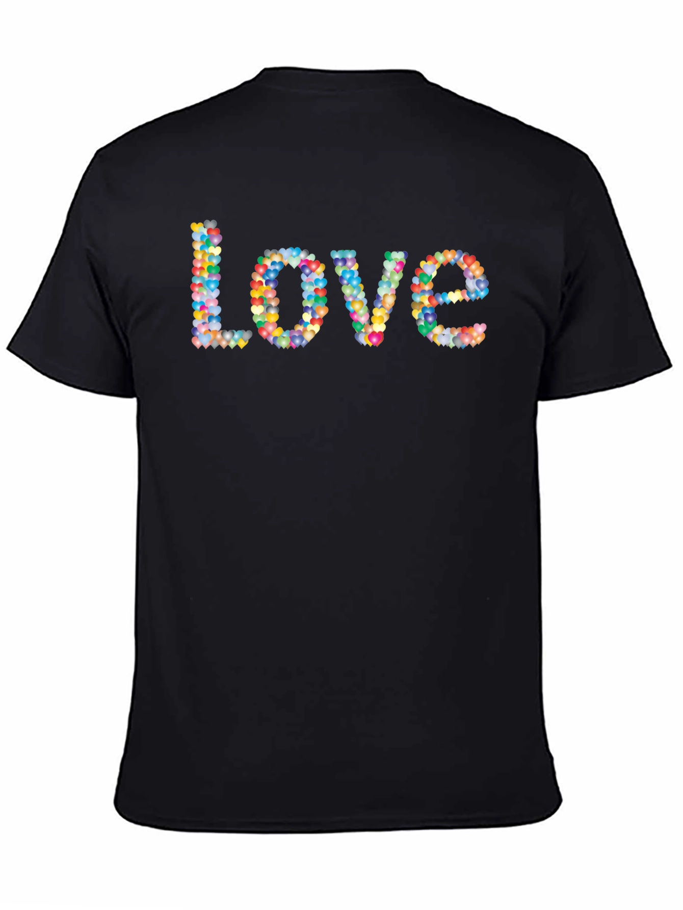 Colorful Heart Love Graphic Black T-Shirt