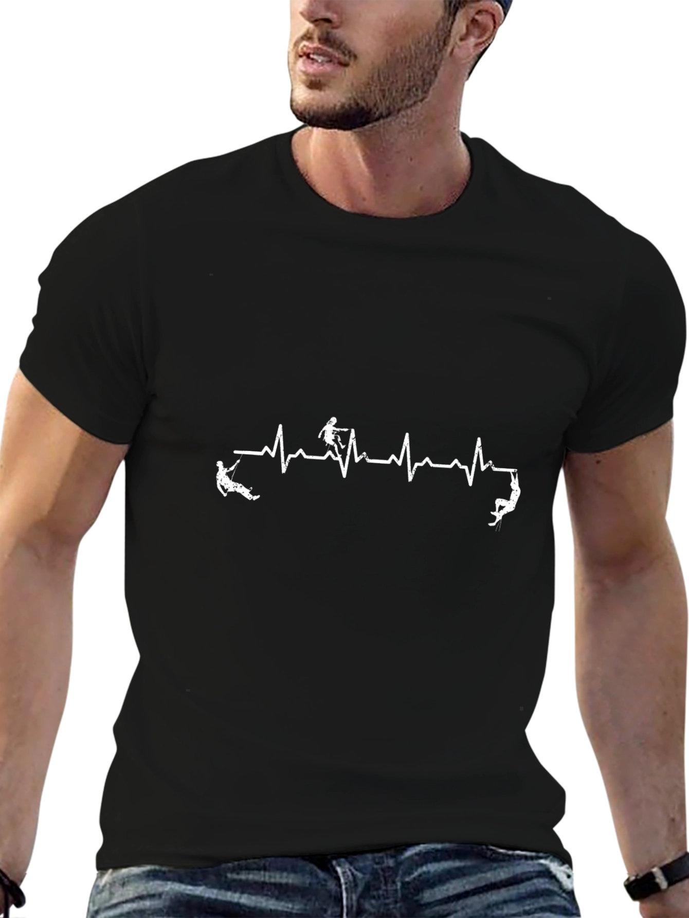 Climbing Heartbeat T-Shirt - Black Cotton Tee