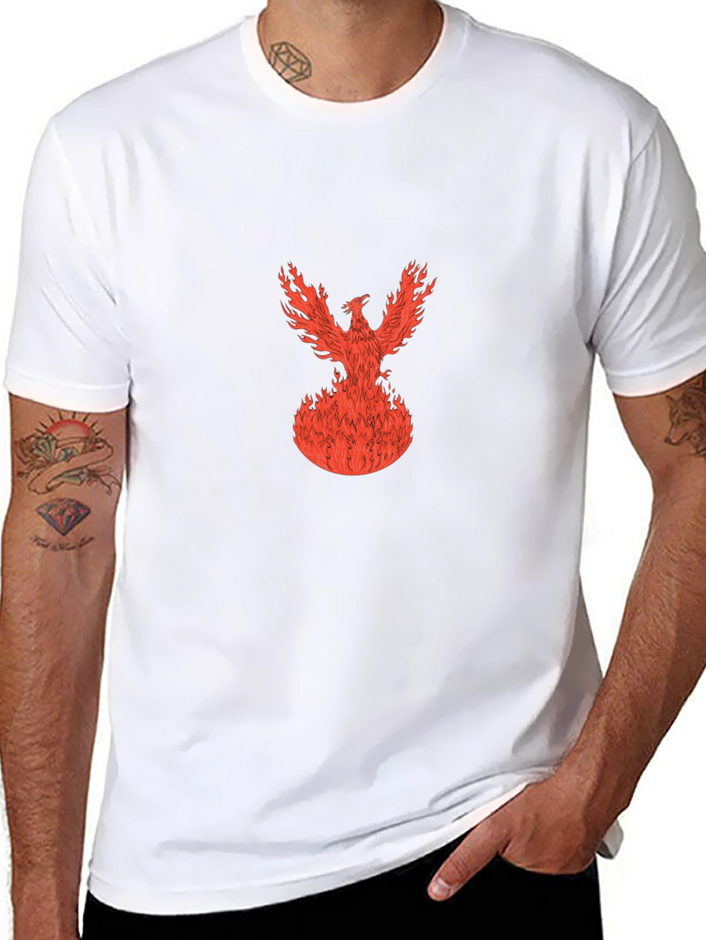 Fiery Phoenix Graphic Tee - Black Cotton