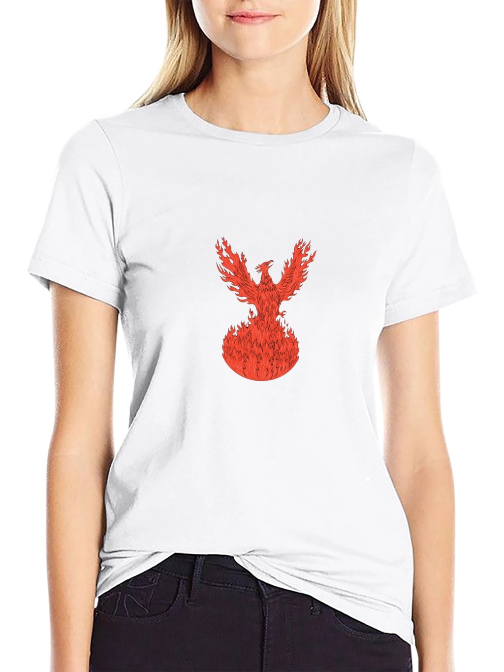 Fiery Phoenix Graphic Tee - Black Cotton