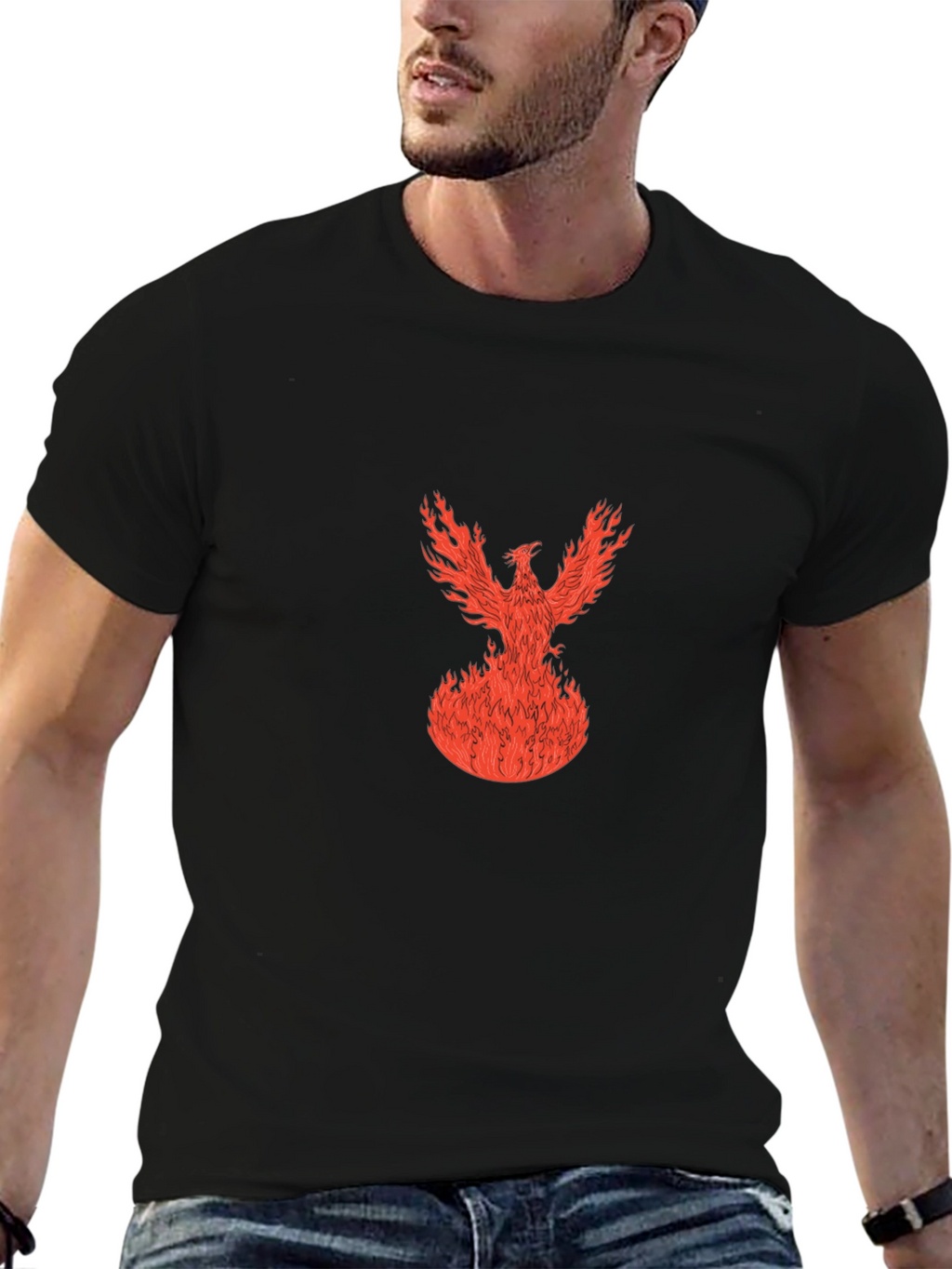 Fiery Phoenix Graphic Tee - Black Cotton