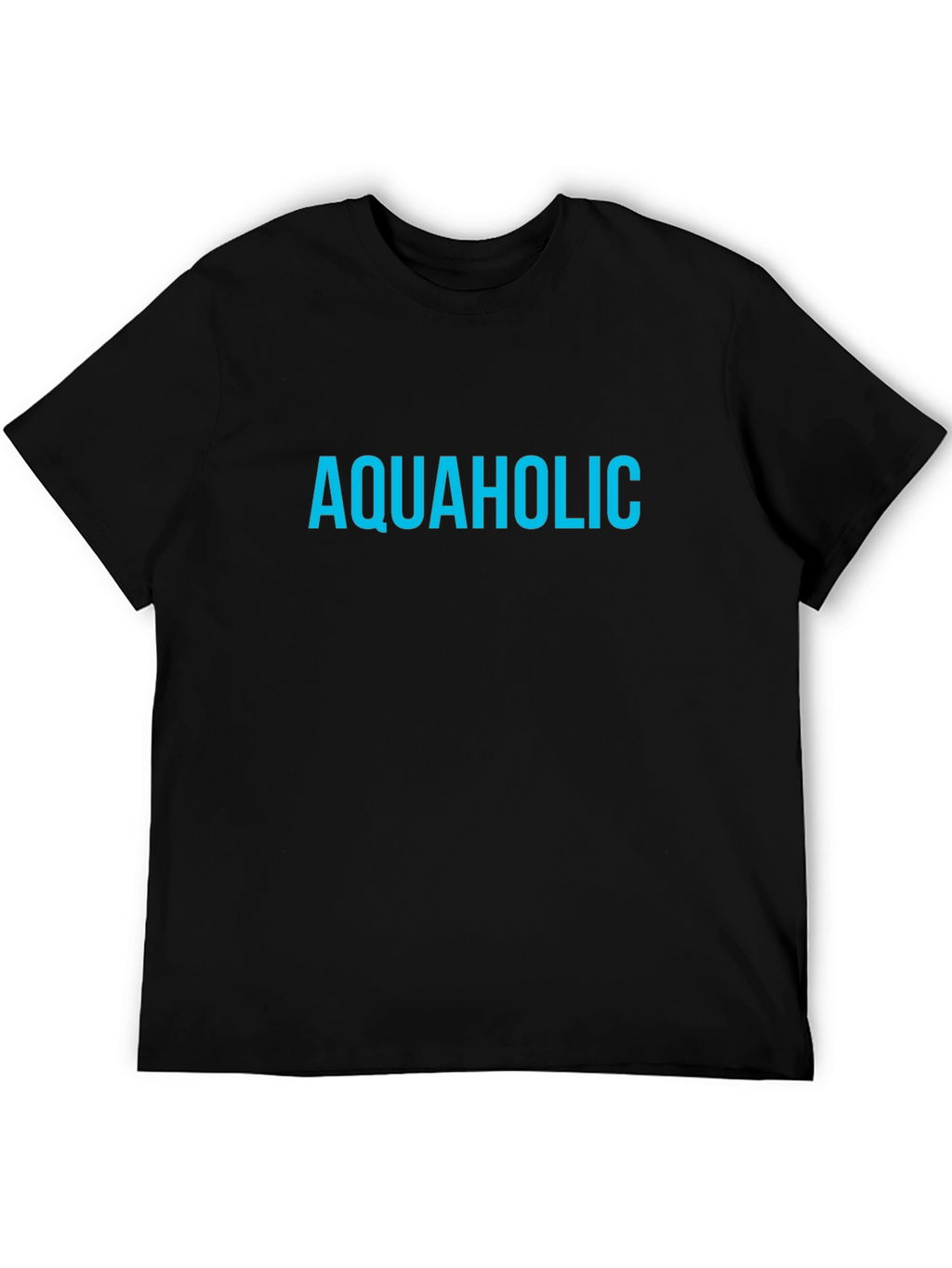 Aquaholic T-Shirt - Blue Text on Black Tee