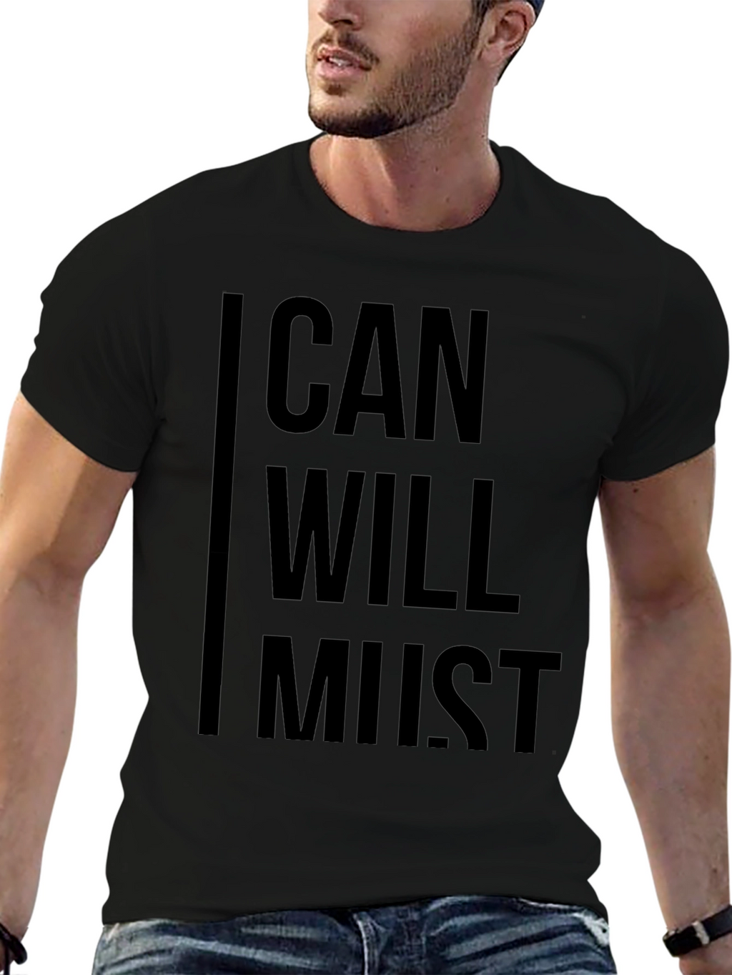 Motivational Can Will Must Black Graphic T-Shirt