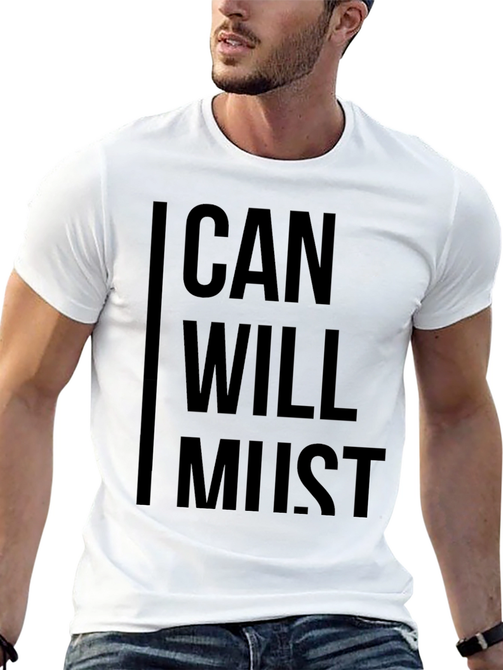Motivational Can Will Must Black Graphic T-Shirt
