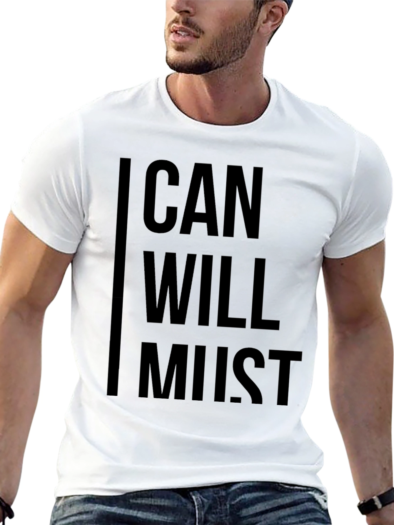 Motivational Can Will Must Black Graphic T-Shirt