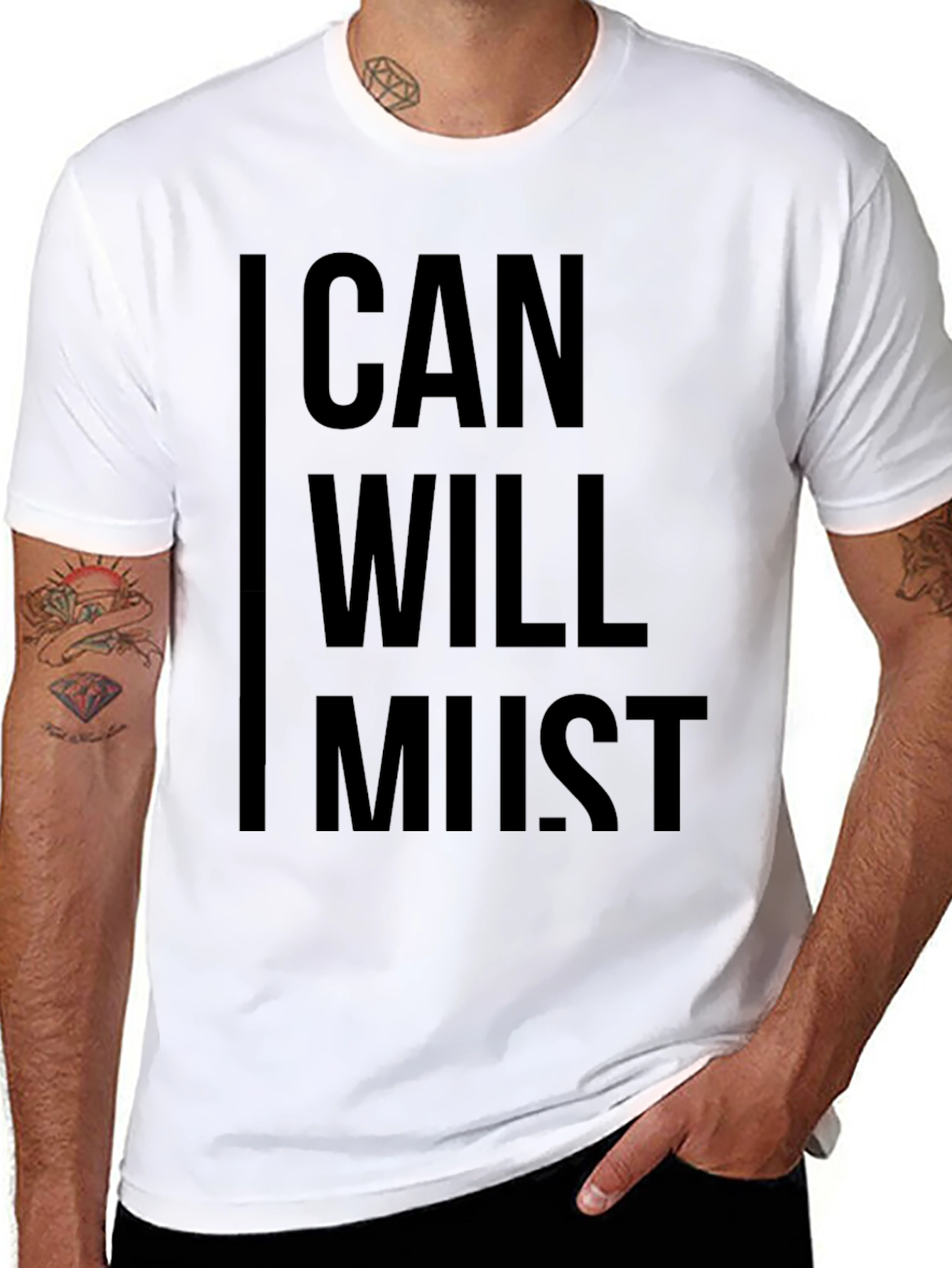 Motivational Can Will Must Black Graphic T-Shirt