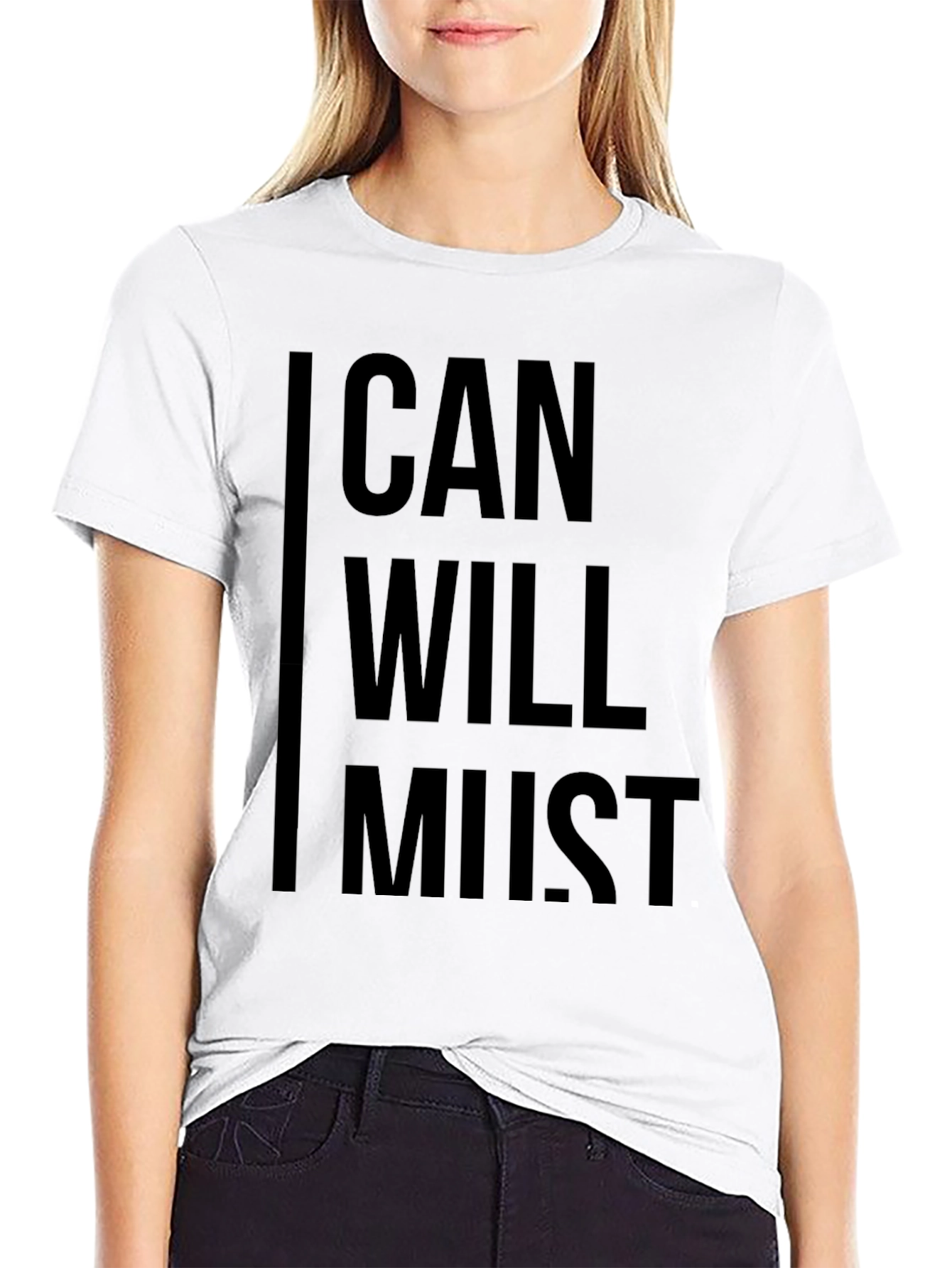 Motivational Can Will Must Black Graphic T-Shirt