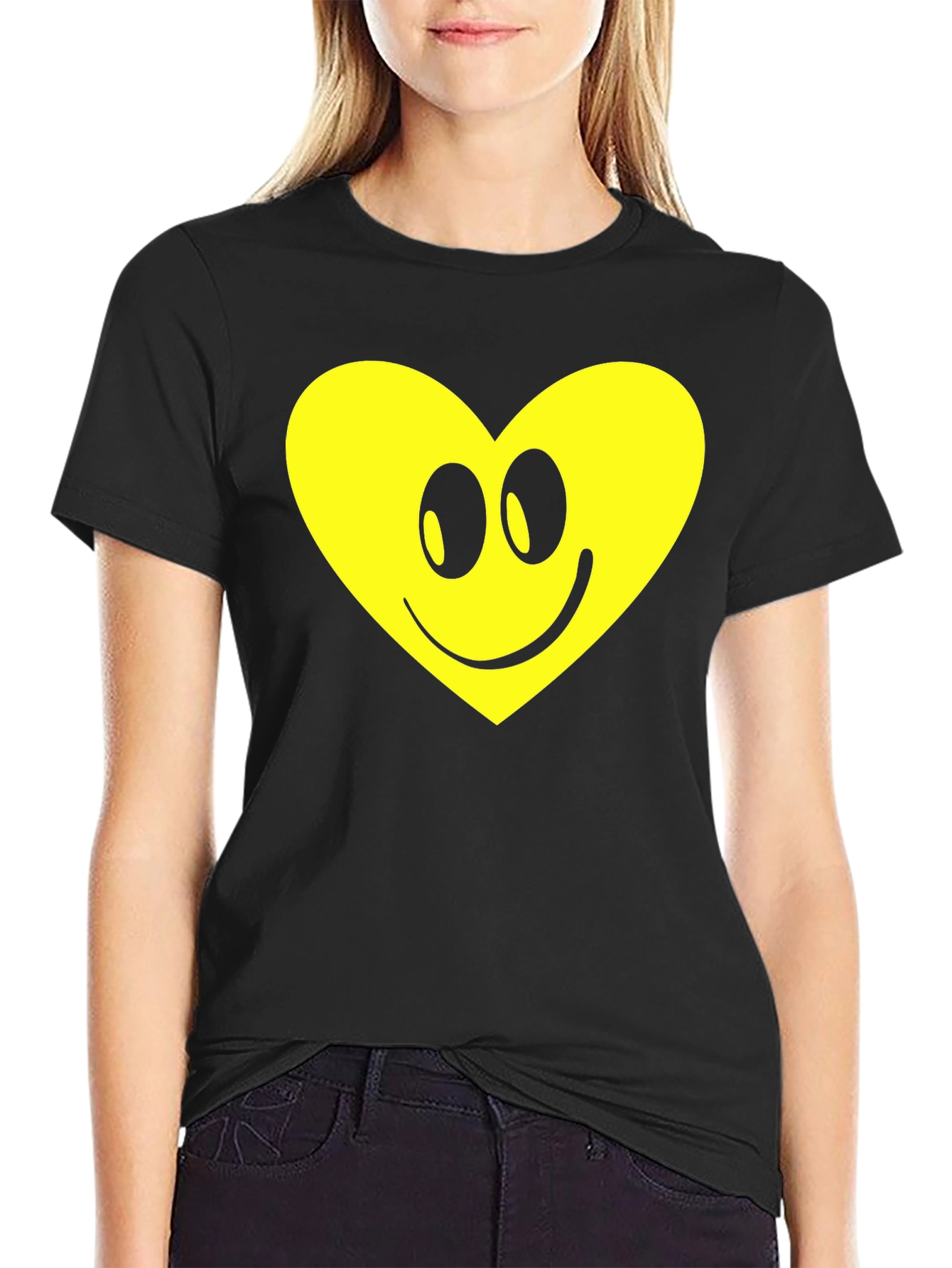 Happy Heart Graphic Tee - Black Cotton Comfort