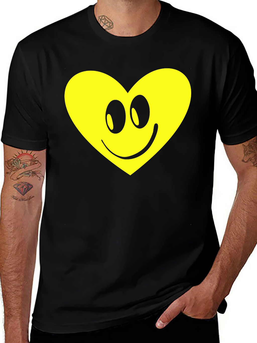 Happy Heart Graphic Tee - Black Cotton Comfort