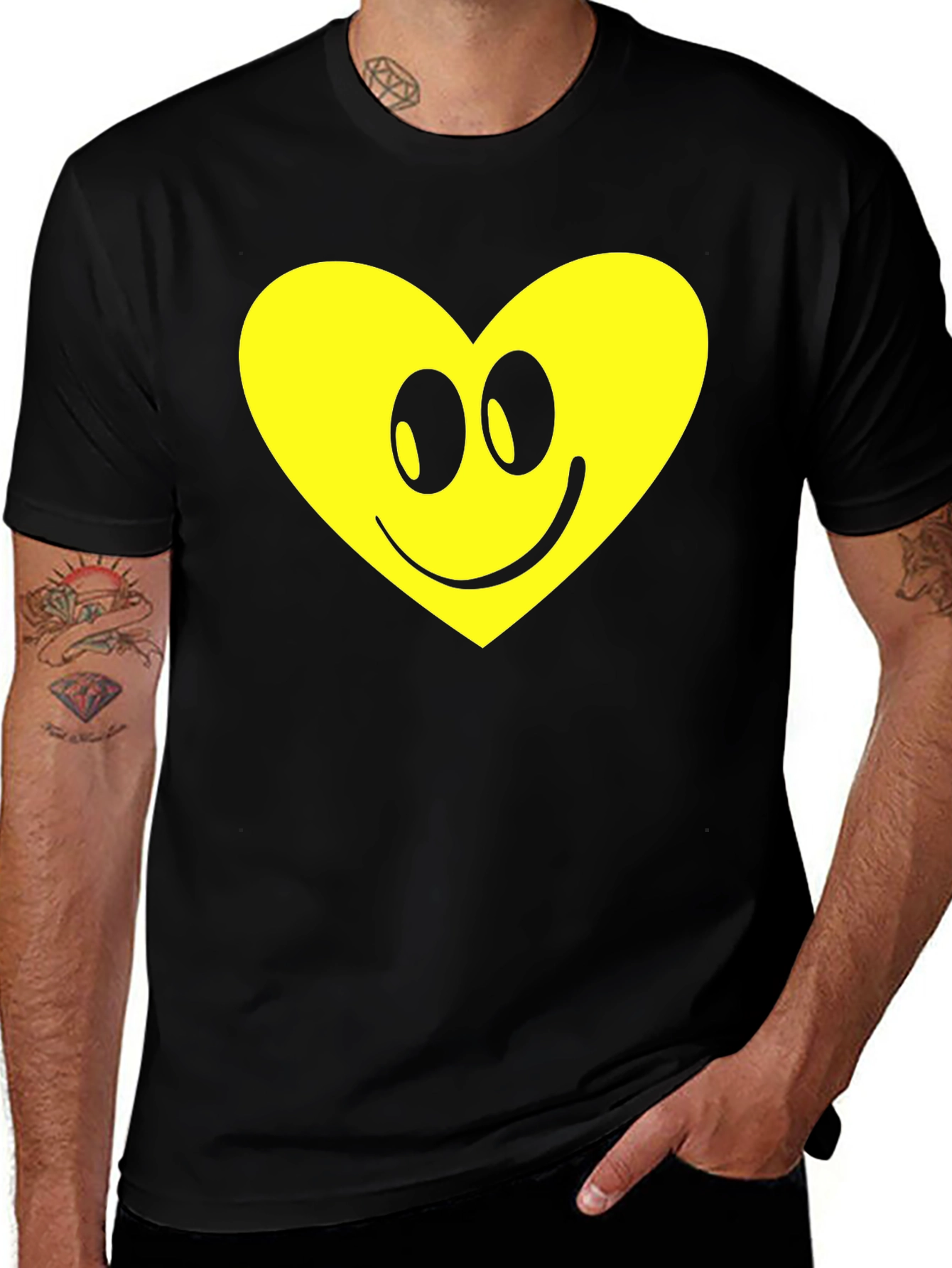Happy Heart Graphic Tee - Black Cotton Comfort