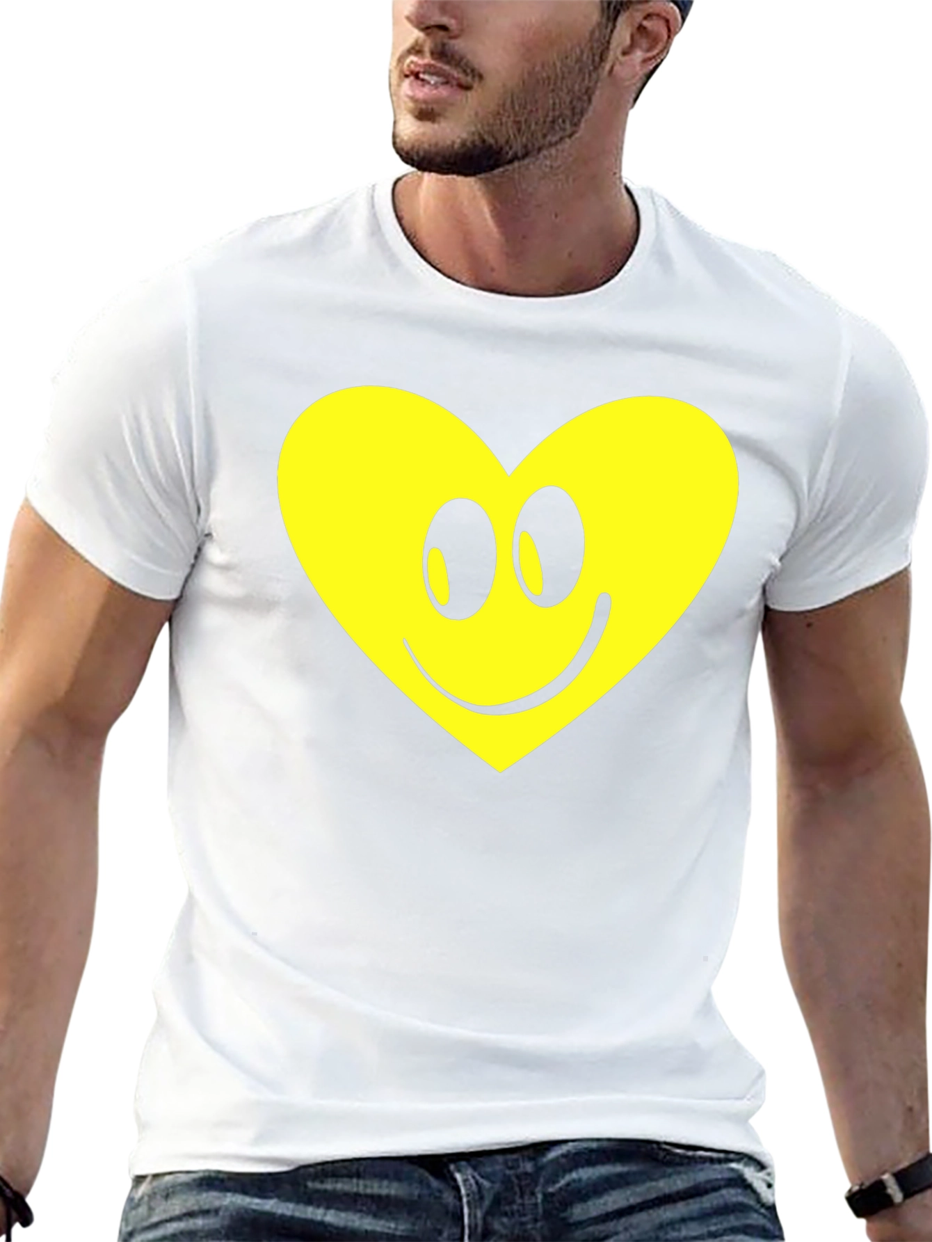 Happy Heart Graphic Tee - Black Cotton Comfort