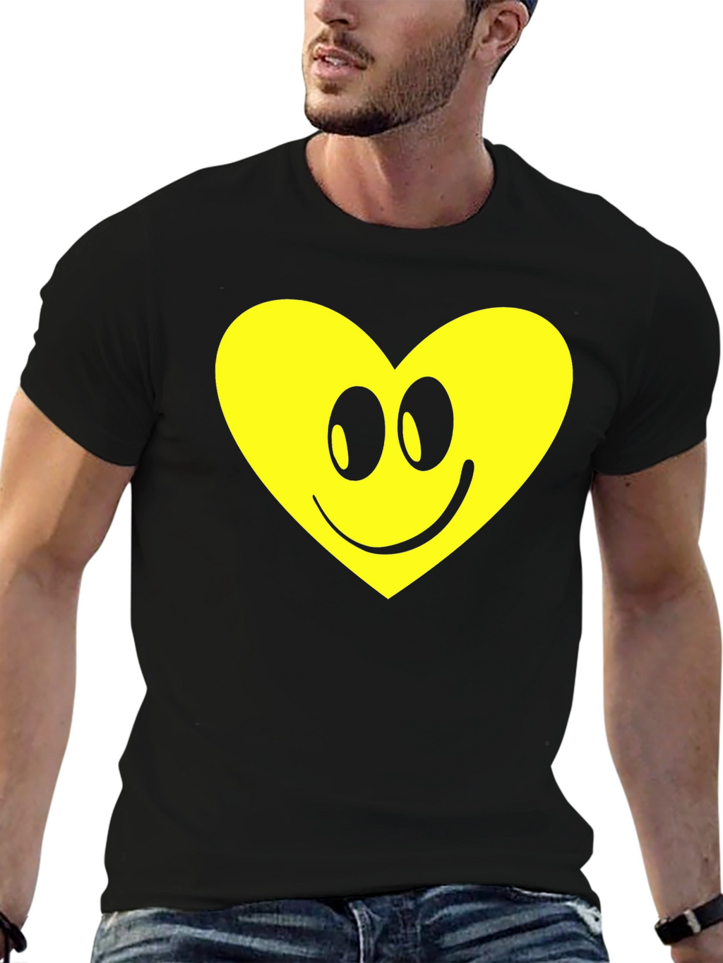 Happy Heart Graphic Tee - Black Cotton Comfort