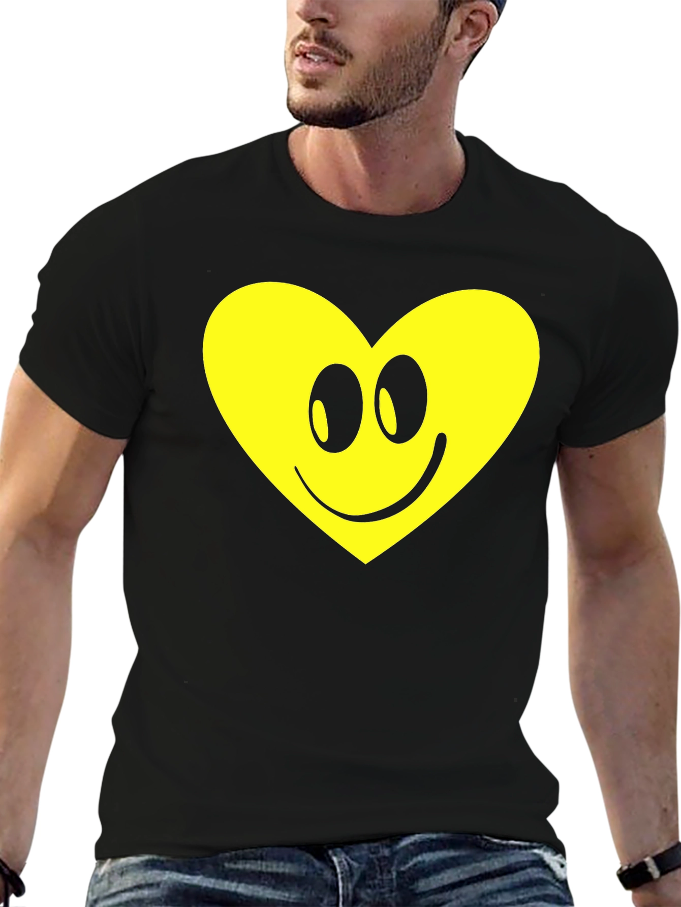 Happy Heart Graphic Tee - Black Cotton Comfort