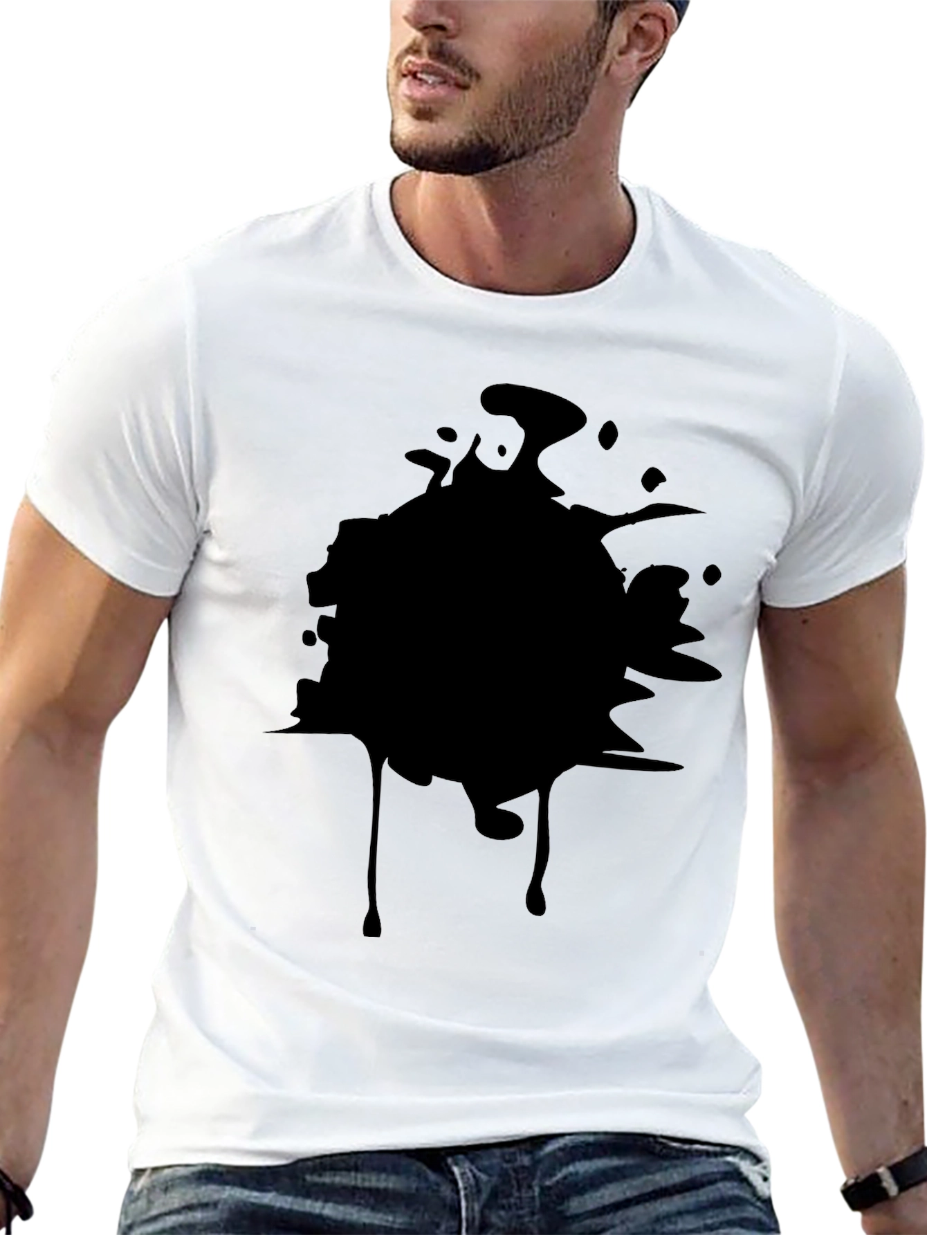 Mens Black Graphic Tee - Abstract Splatter Design