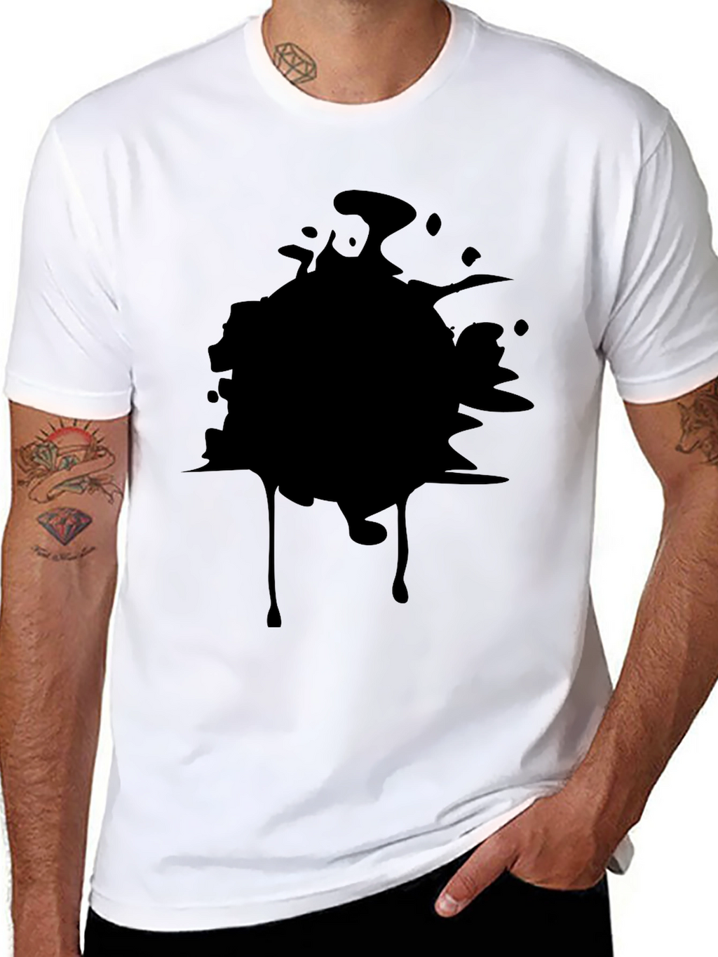 Mens Black Graphic Tee - Abstract Splatter Design